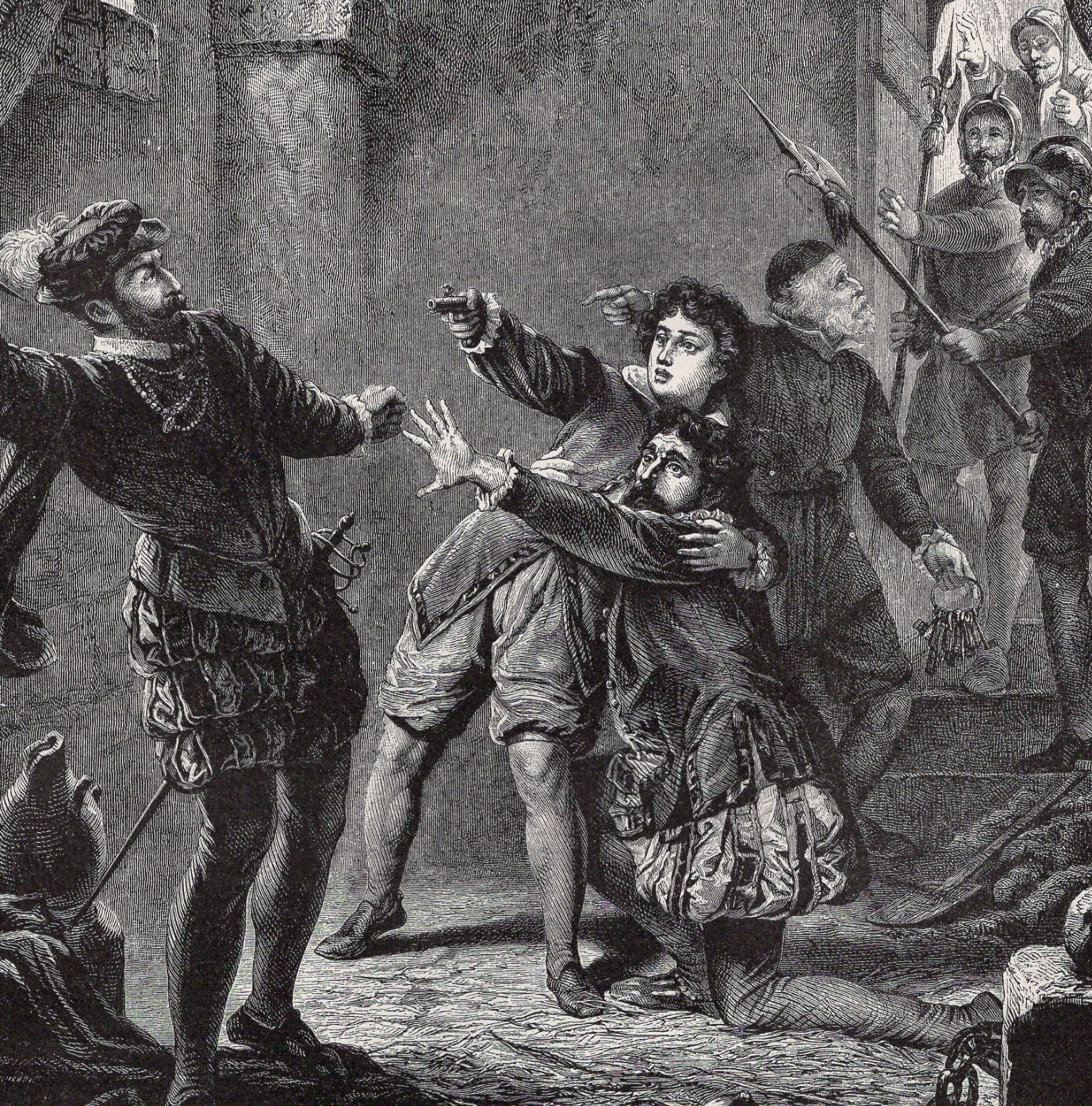 FLORESTAN SAVED BY LEONORA Beethoven Fidelio Opera Scene 1892 Antique Engraving