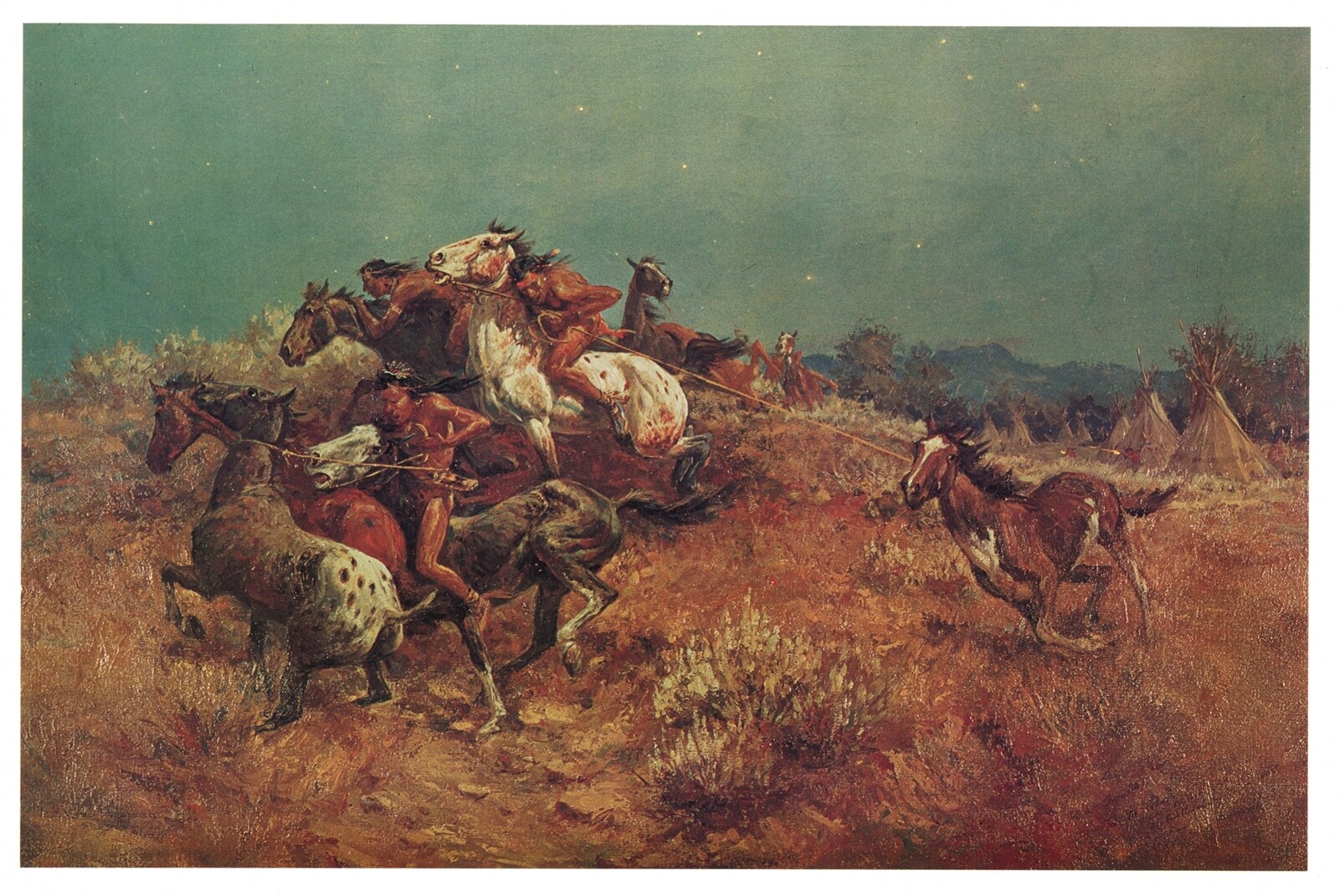 American West Art PONY PIRATES, 1985 Western Art Print George Phippen