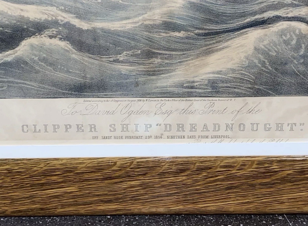 Original N. Currier & Ives Print Large Folio Clipper Ship Dreadnought 1854