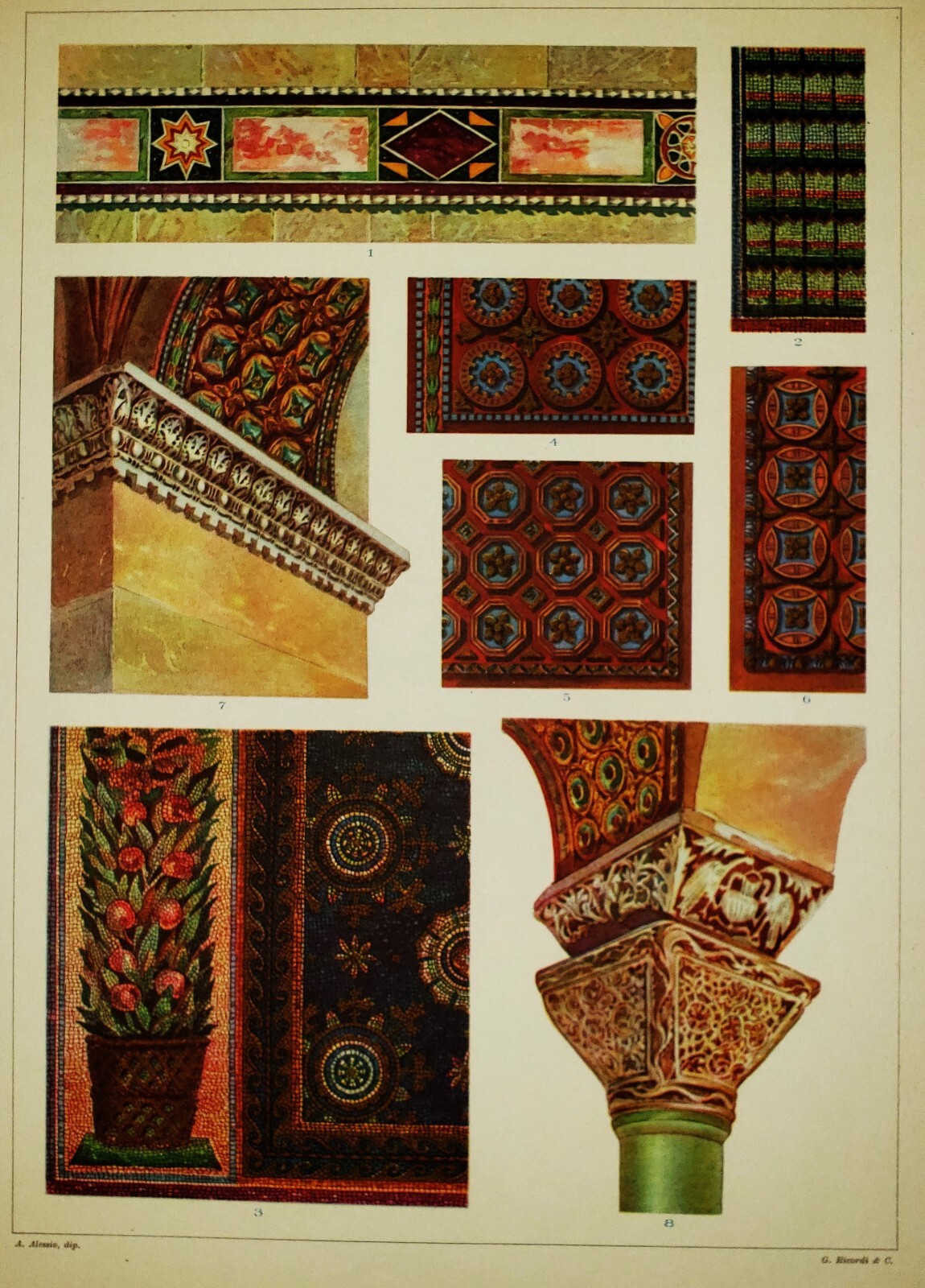 GIULIO FERRARI (1858-1934) Vintage Original 1905 Byzantine Design Lithograph
