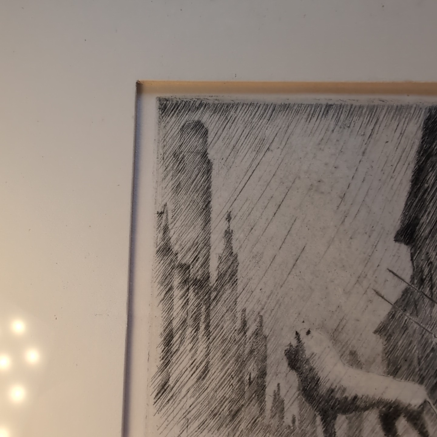 JAMES SWANN ORIGINAL ETCHING LION CHICAGO ART INSTITUTE SIGNED & FRAMED 9.5×7.5″
