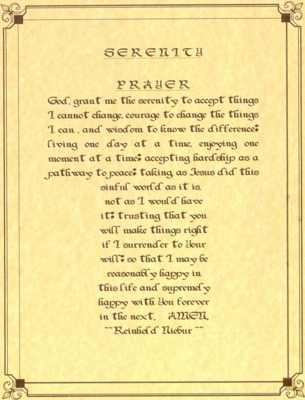 THE COMPLETE SERENITY PRAYER 8″ x 10″ PRINT ready to be framed