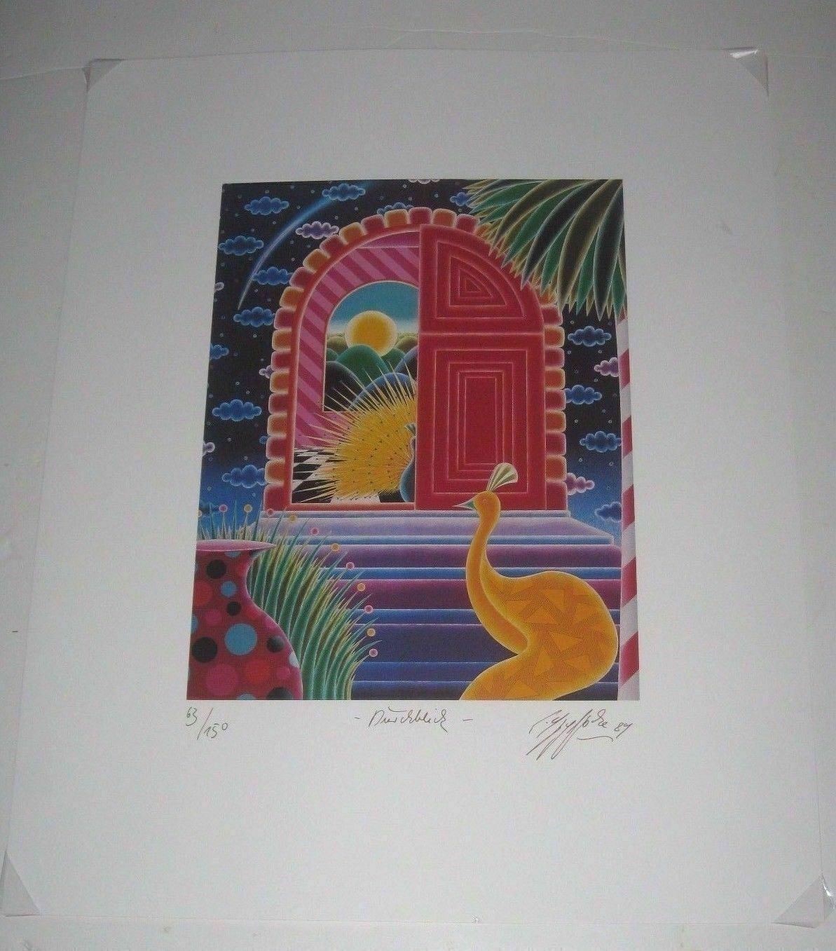 German Offset Color Lithograph Carnival Peacocks LE 63/150 By Wolfgang Nocke