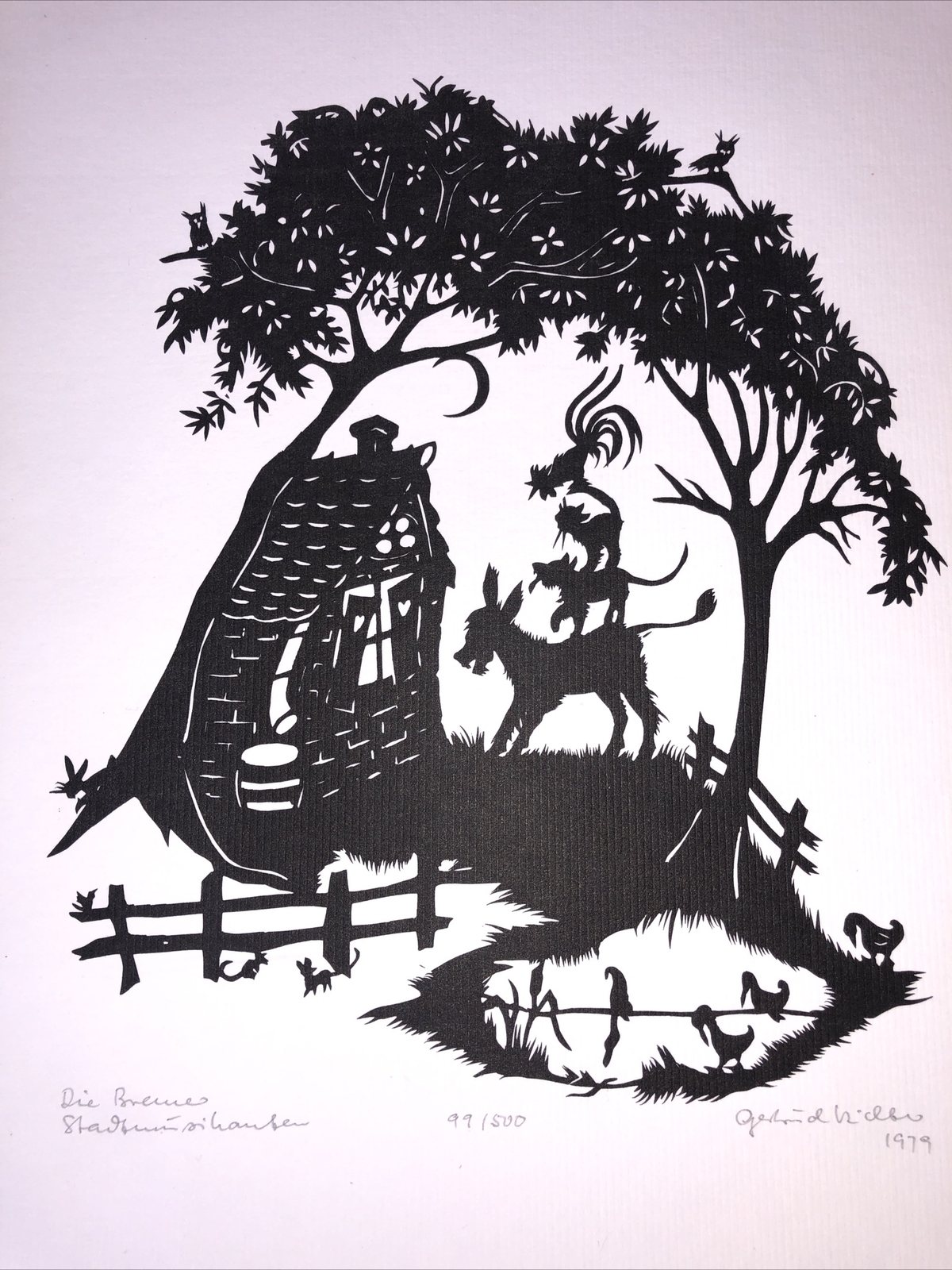 Gertrud Richter Scissors Cut Art limited Ed Print Numbered Bremen Musicians ~
