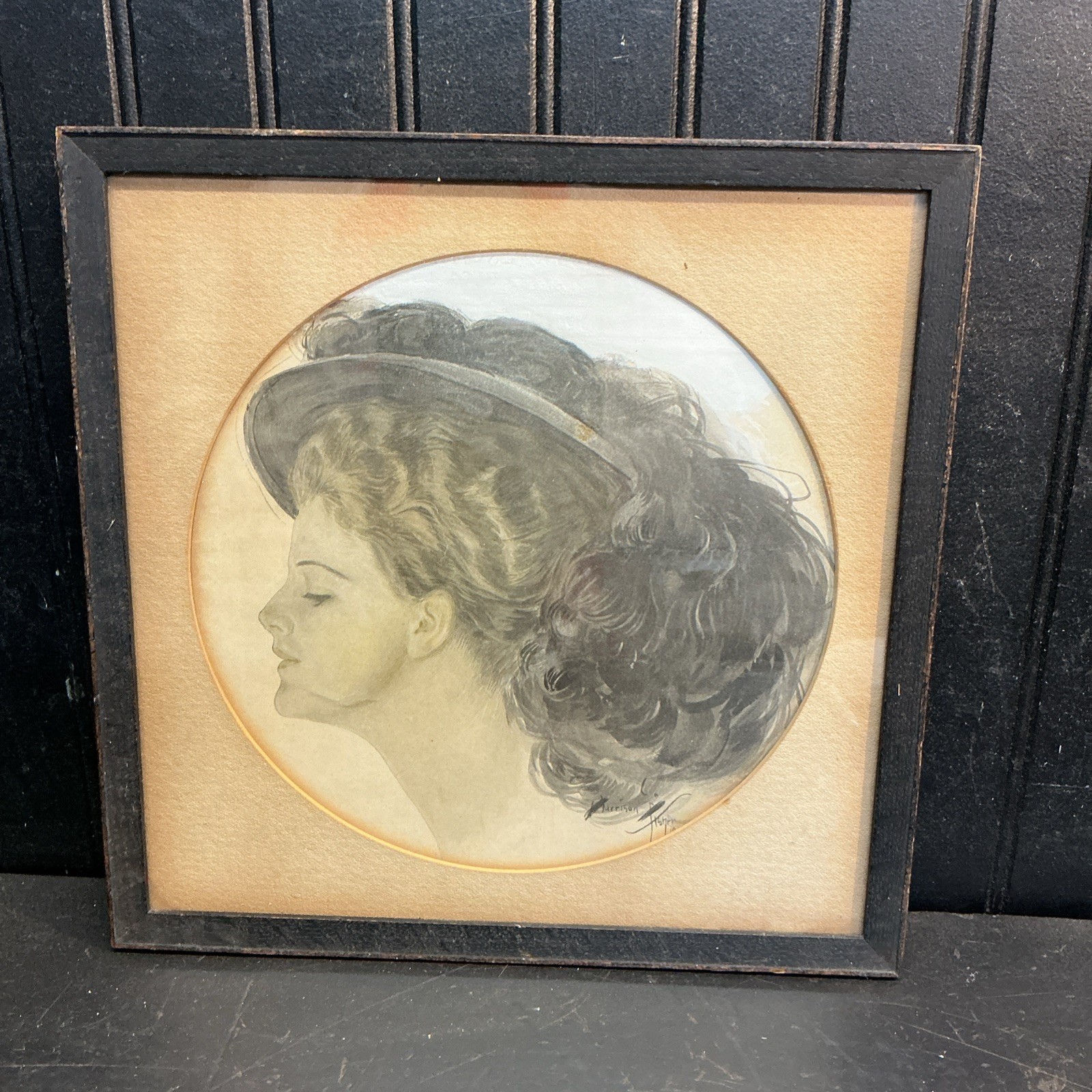 1909 Harrison Fisher Print Edwardian Lady Original Framed Art 13in x 13in