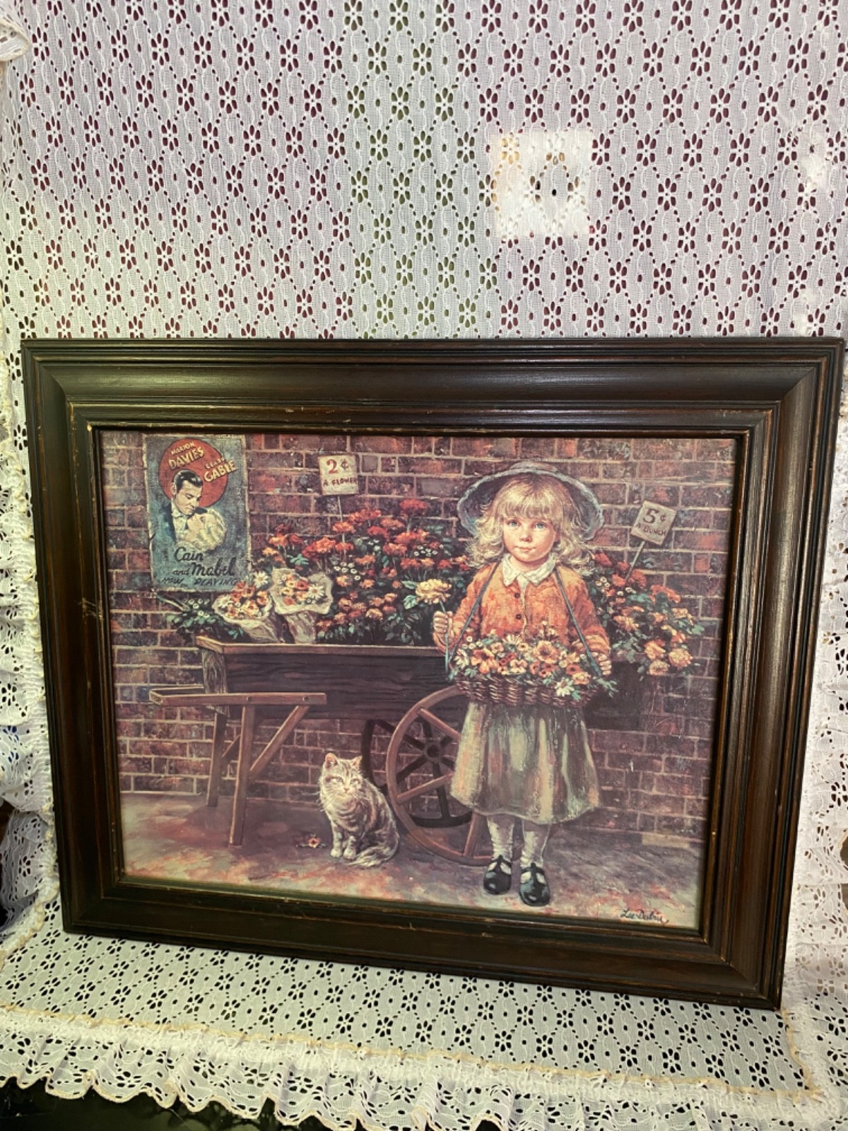 VTG Lee Dubin Liza Flower Girl Signed Wood Framed Realism Painting 25×21