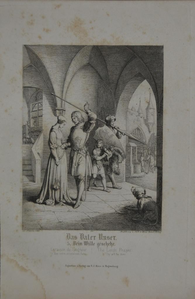 Antique Religious Art The Lords Prayer Will Be Done 1869 Original Manz Engraving