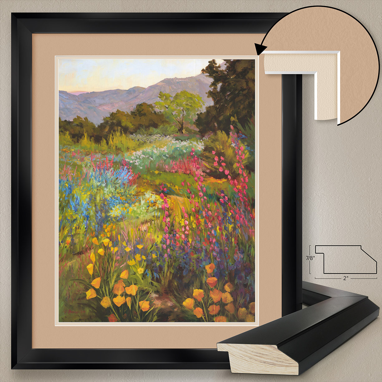 32W”x40H”: SPRING DAYS by ELLIE FREUDENSTEIN – DOUBLE MATTE, GLASS and FRAME