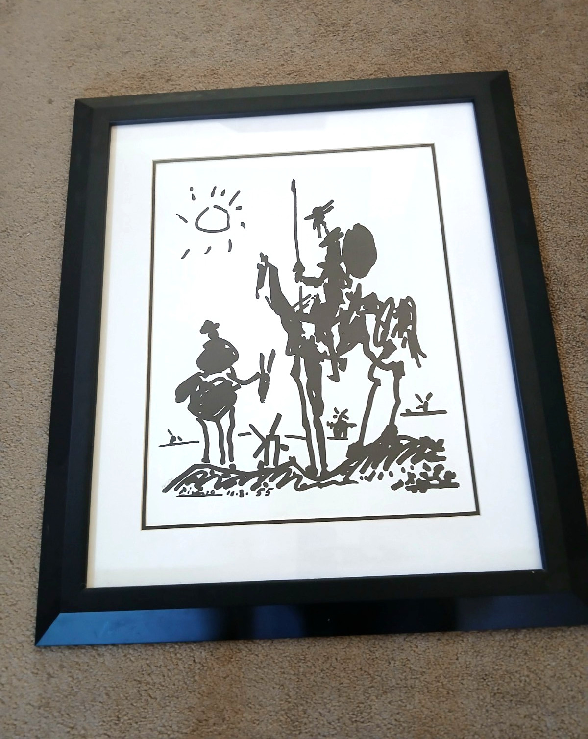 Vintage Picasso Don Quixote Black and White Wood Framed Print 28″(H) X 24″(L)