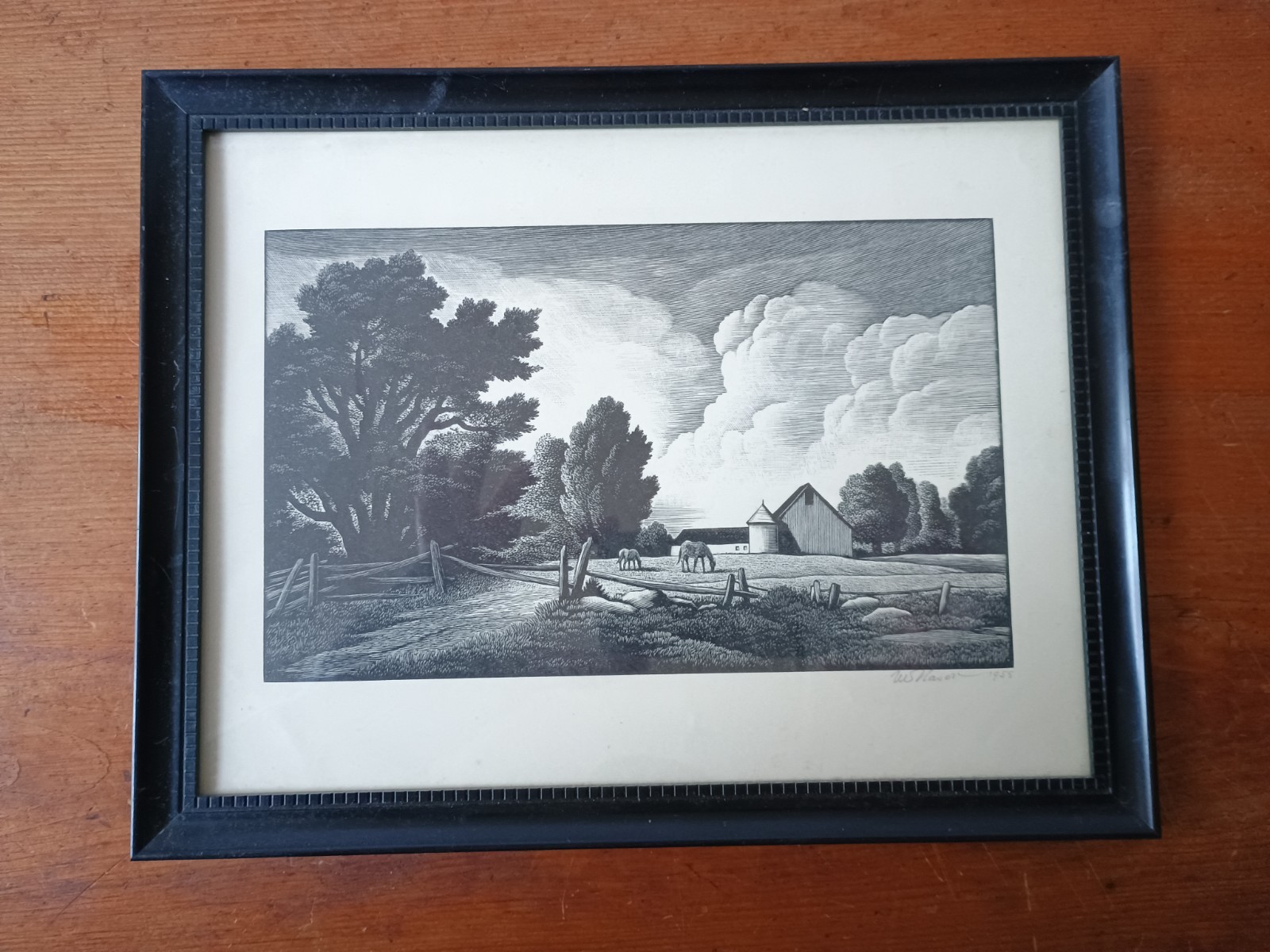 Thomas Nason Little Farm SIGNED Wood Engraving 1955 Framed