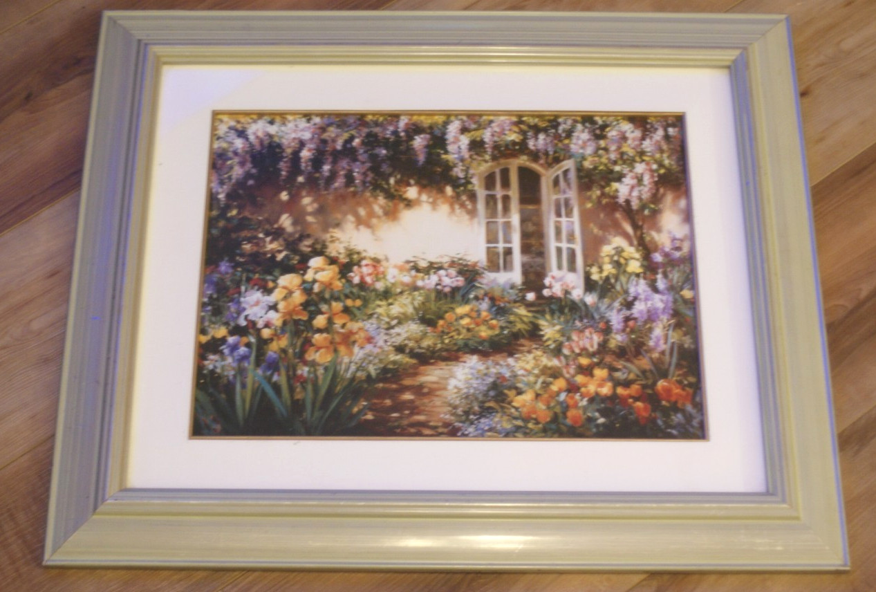 WISTERIA Summer Garden Sharon Engle with art measuring 24×20 frame