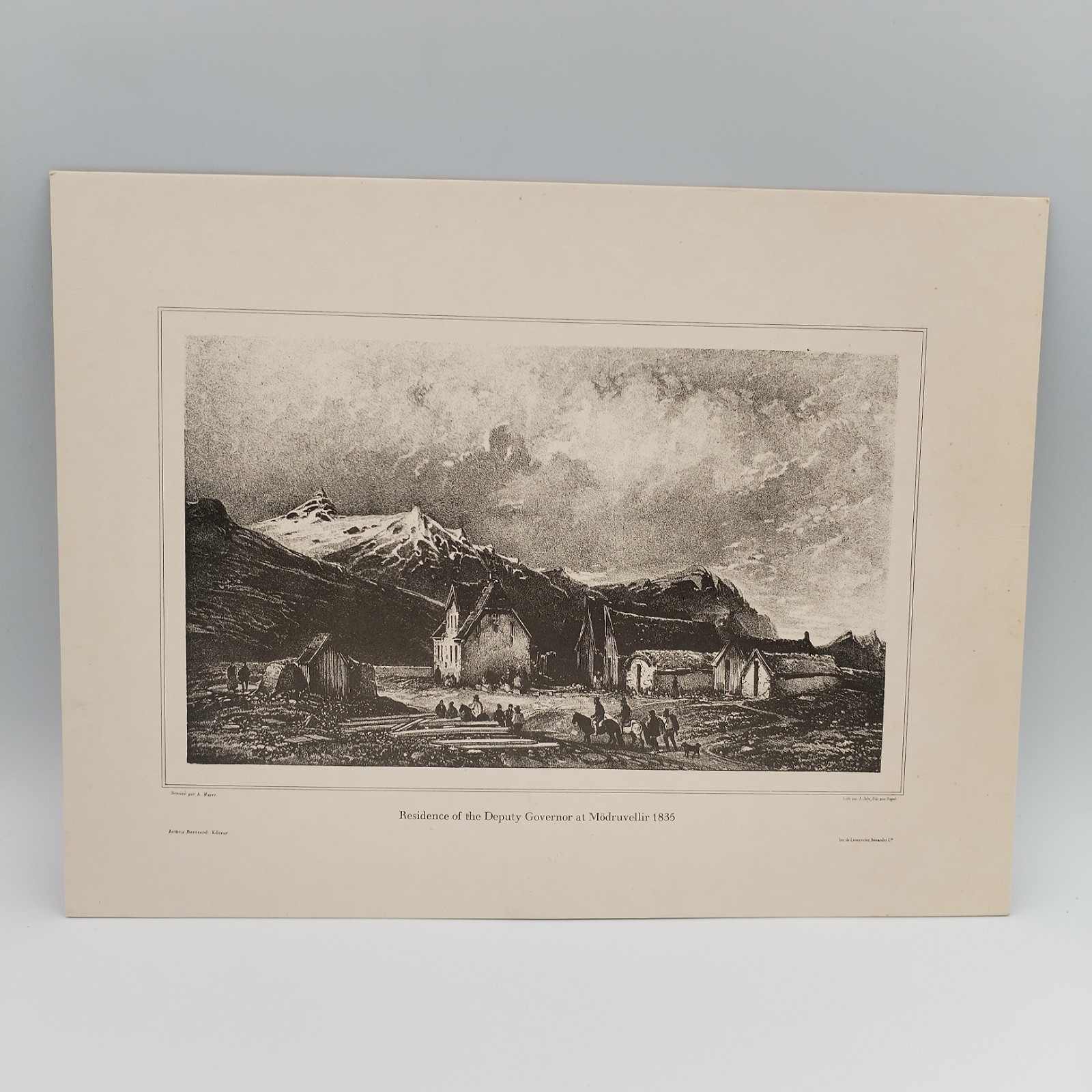 Antique 1842 Iceland Lithograph Mödruvellir Residence Auguste Mayer Art Print