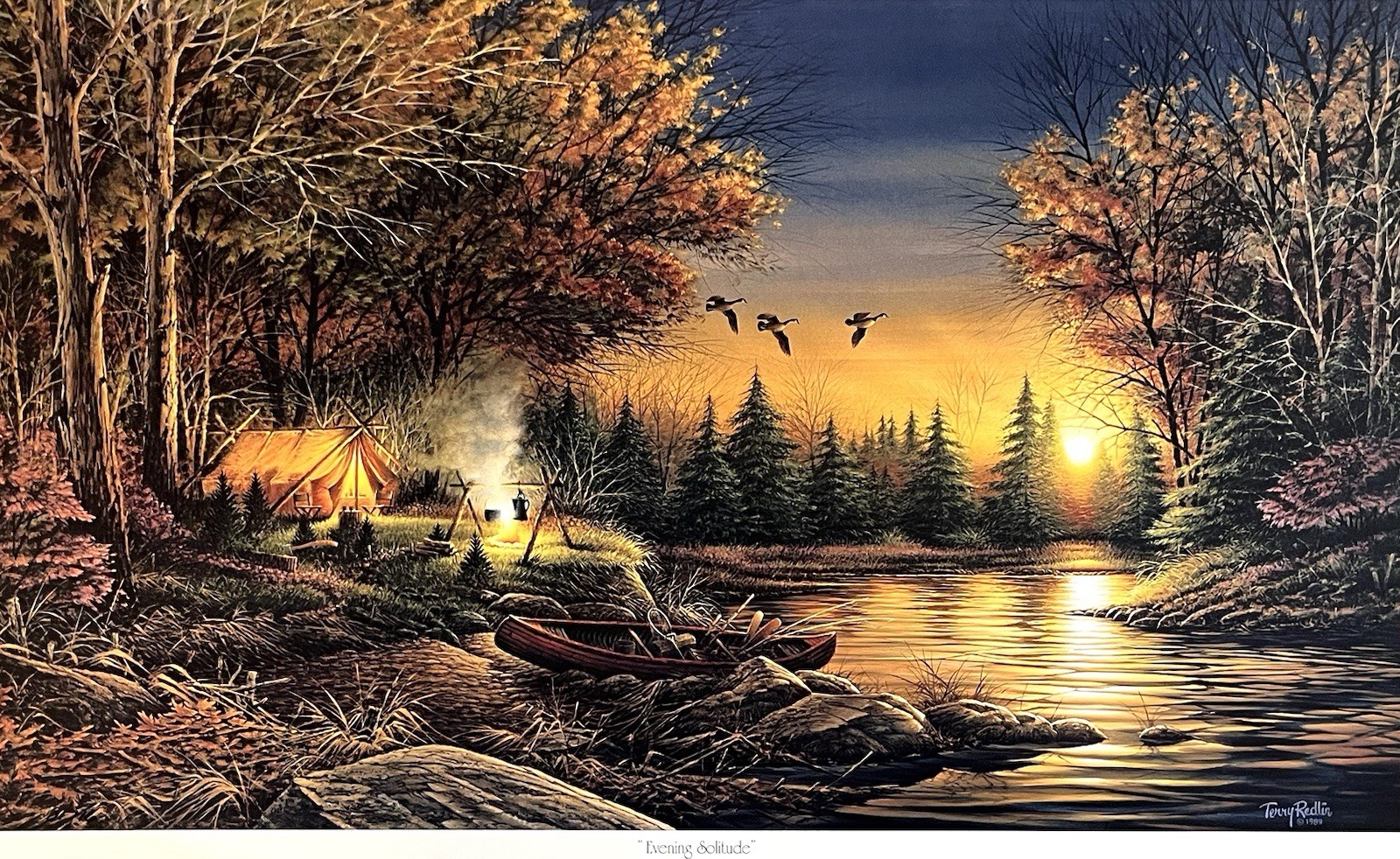 Terry Redlin “Evening Solitude” Art Print, 19 3/4” x 13”, Camping In The Woods