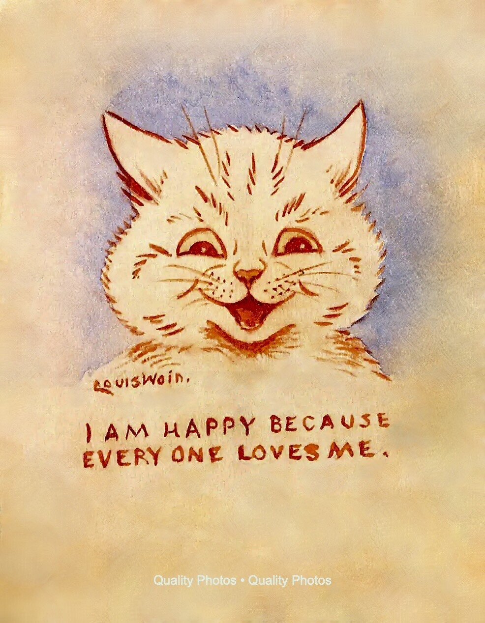 I Am Happy Because Everyone Loves Me Cat 8.5×11″ Photo Print Louis Wain Artwork