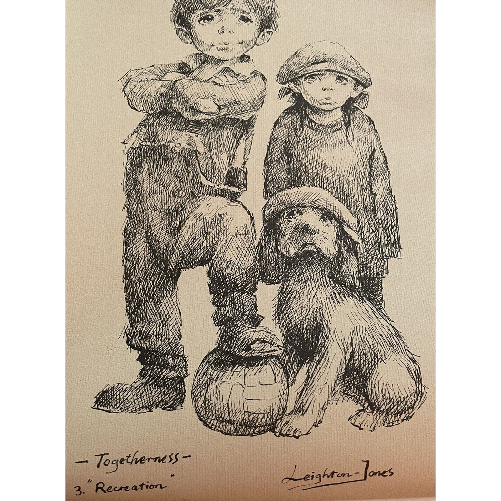 Leighton Jones Togetherness 3 RECREATION Lithograph Vintage Art Big Eye Kids.