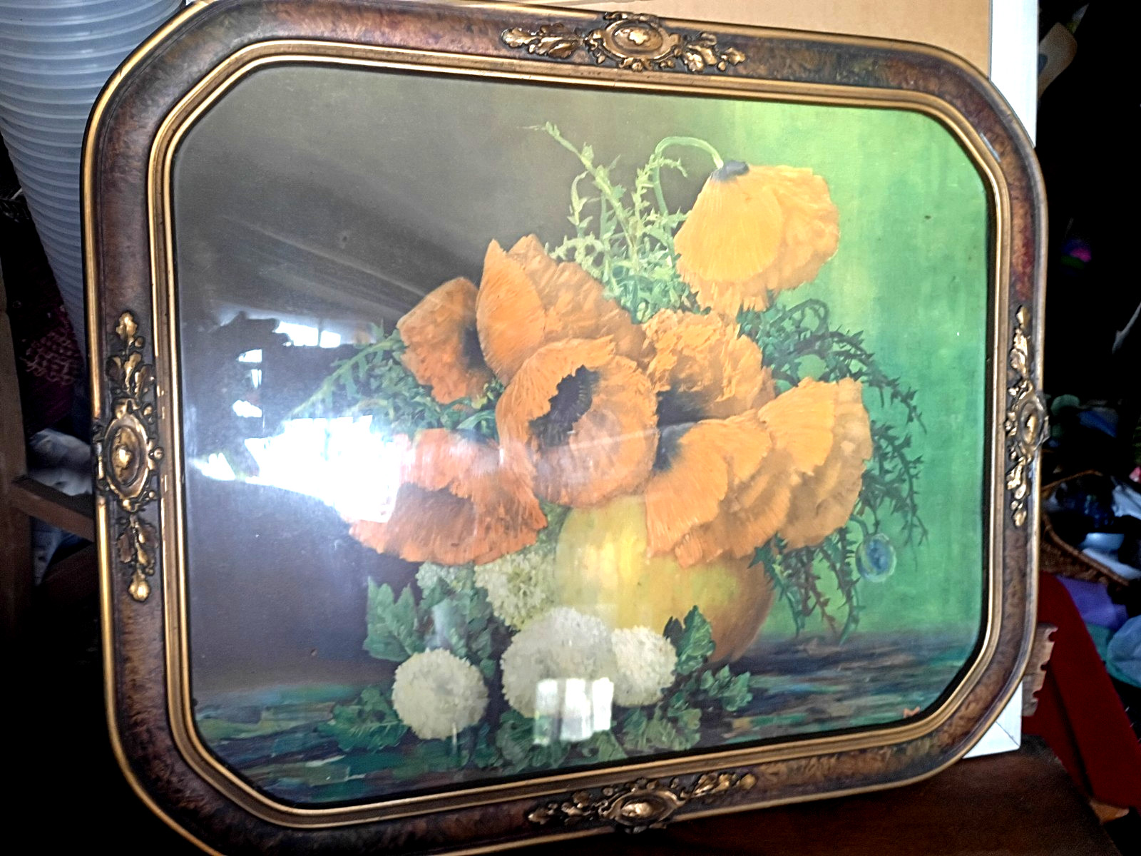 POPPY POPPIES GOLD GILT PICTURE PRINT 18 3/4″ x 22 1/2″ Decorative PLANTER VASE