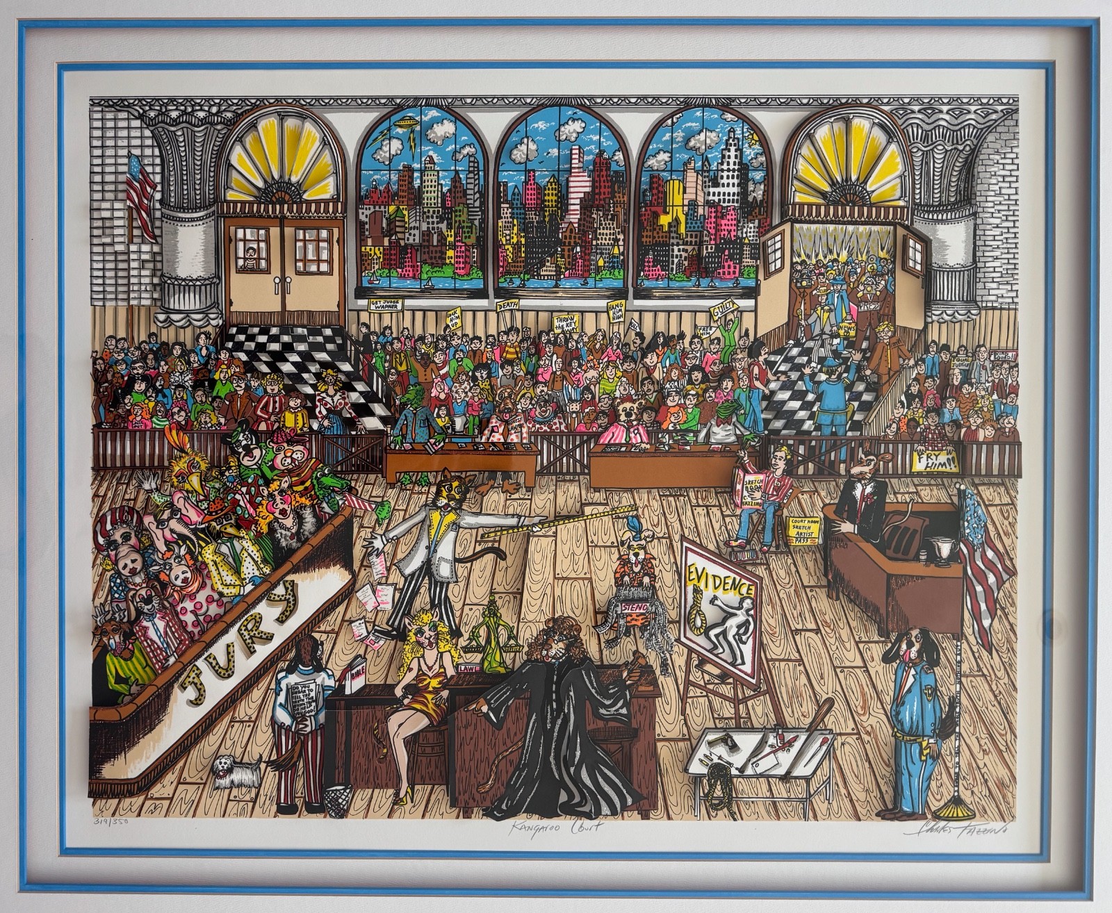 Charles Fazzino KANGAROO COURT Hand Signed Framed 3-D Serigraph Jury Lawyer Art