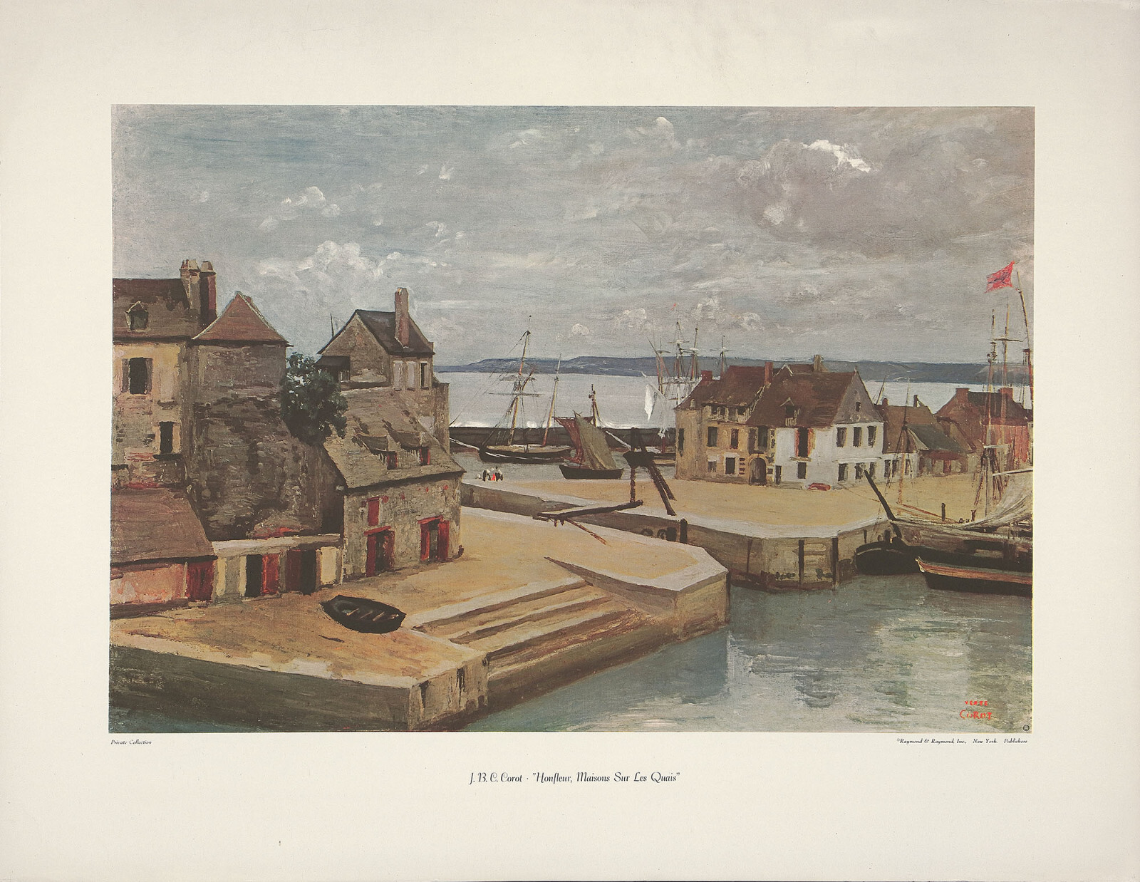 JBC COROT XRare Vtg 1942-46 Collotype Lith HONFLEUR, HOUSES ON THE QUAYS, FRANCE