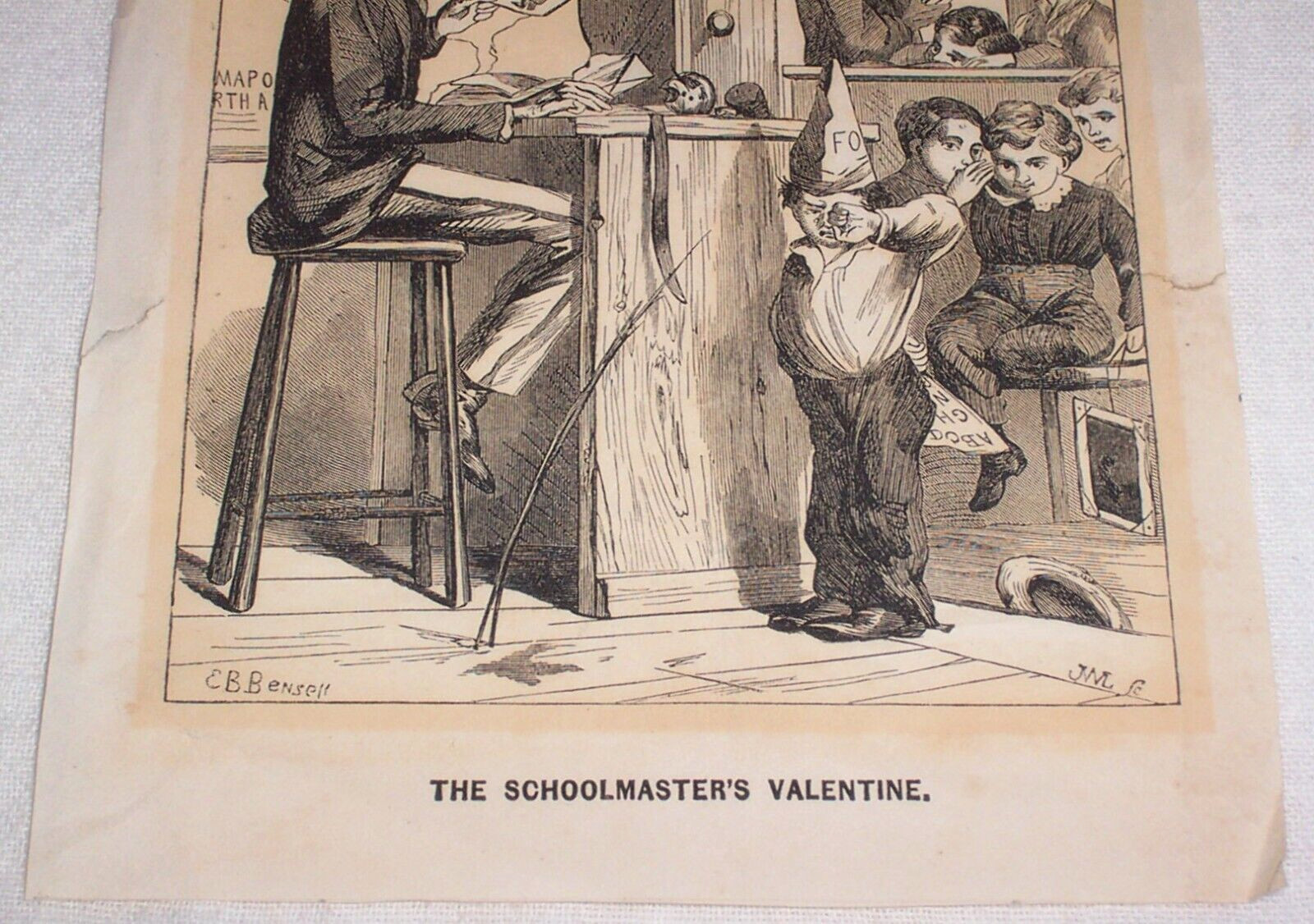 ca.1880 School Boys Corporal Punishment , original antique print , Discipline