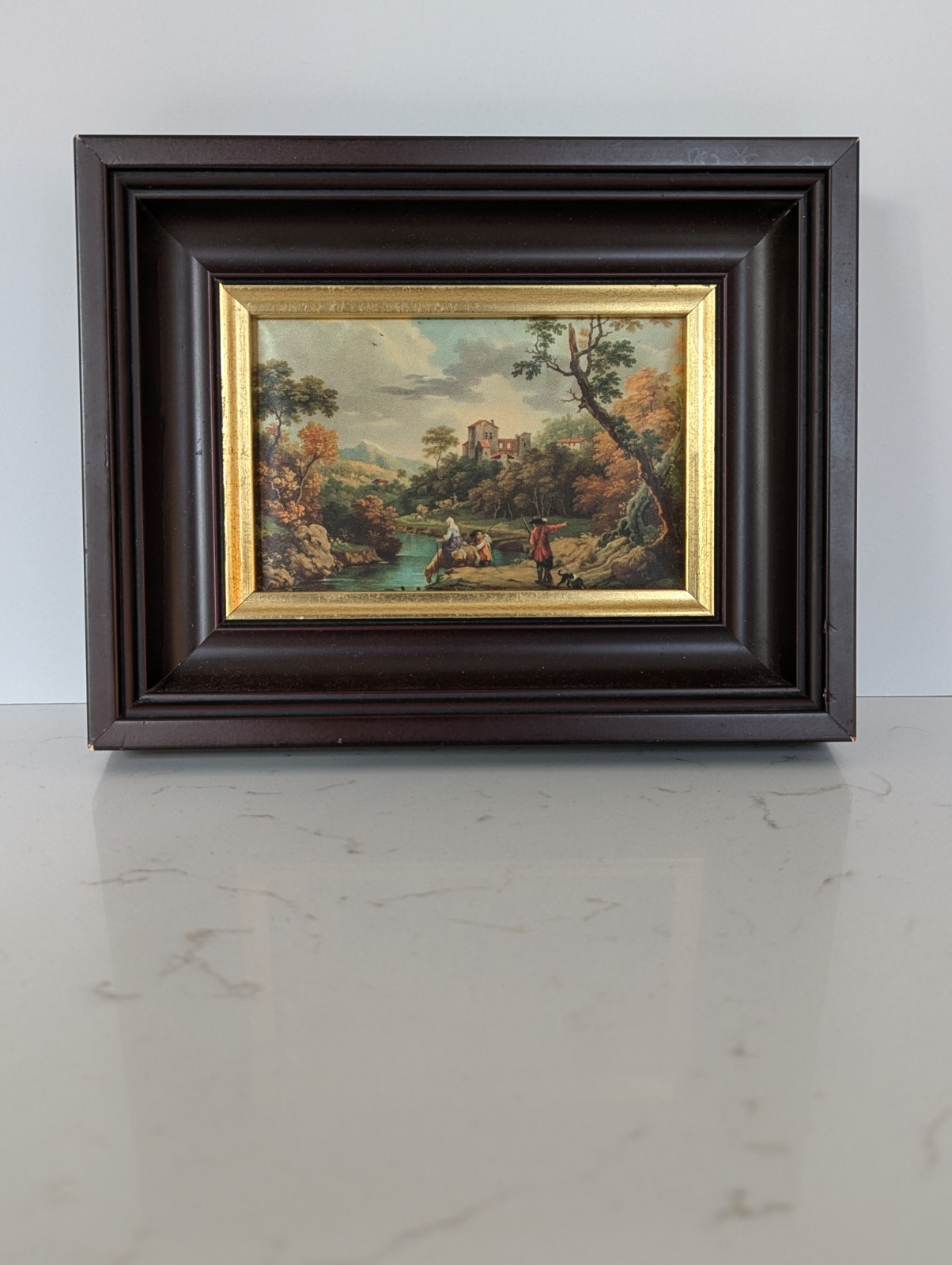 Vtg. Framed 9×7 Vittorio Amedeo Cignaroli “The Water” on Silk,Italy, Dark Moody