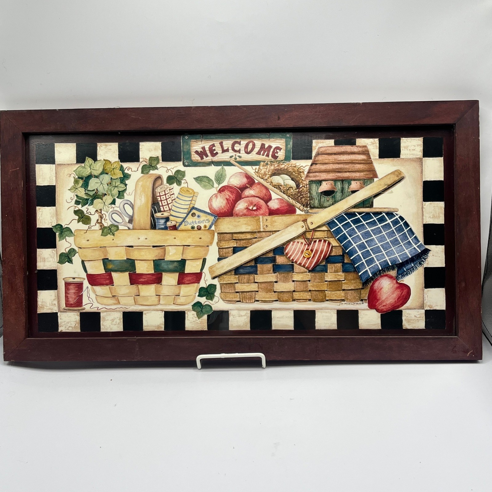 Jo Moulton Welcome Framed Wall Art Country Farmhouse Baskets Apples Folk Art