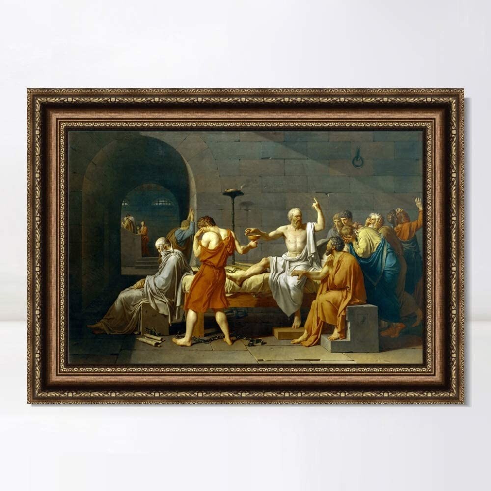 Framed Canvas Art The Death of Socrates by Jacques Louis David Wall Art 28″x40″
