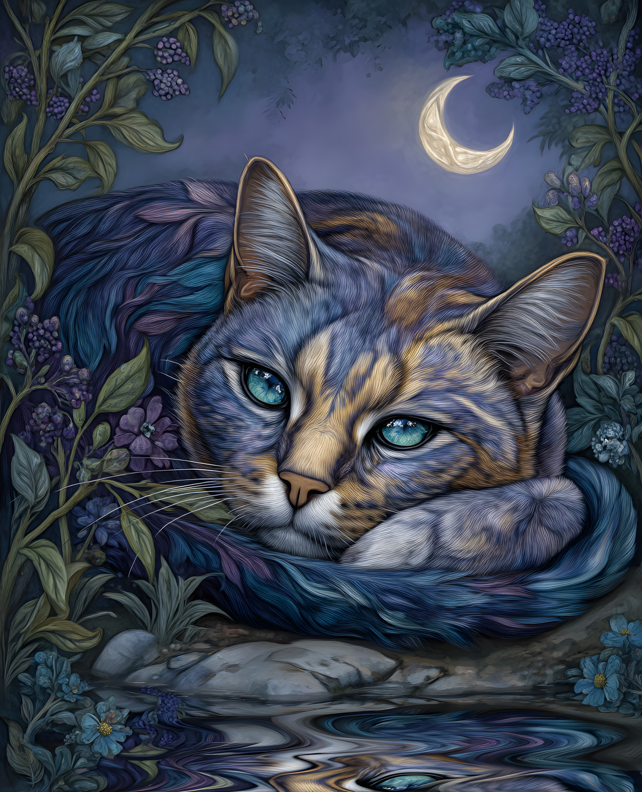 8×10 Cat With Blue Eyes Laying On Rock Art Print Wall Decor – 655196674