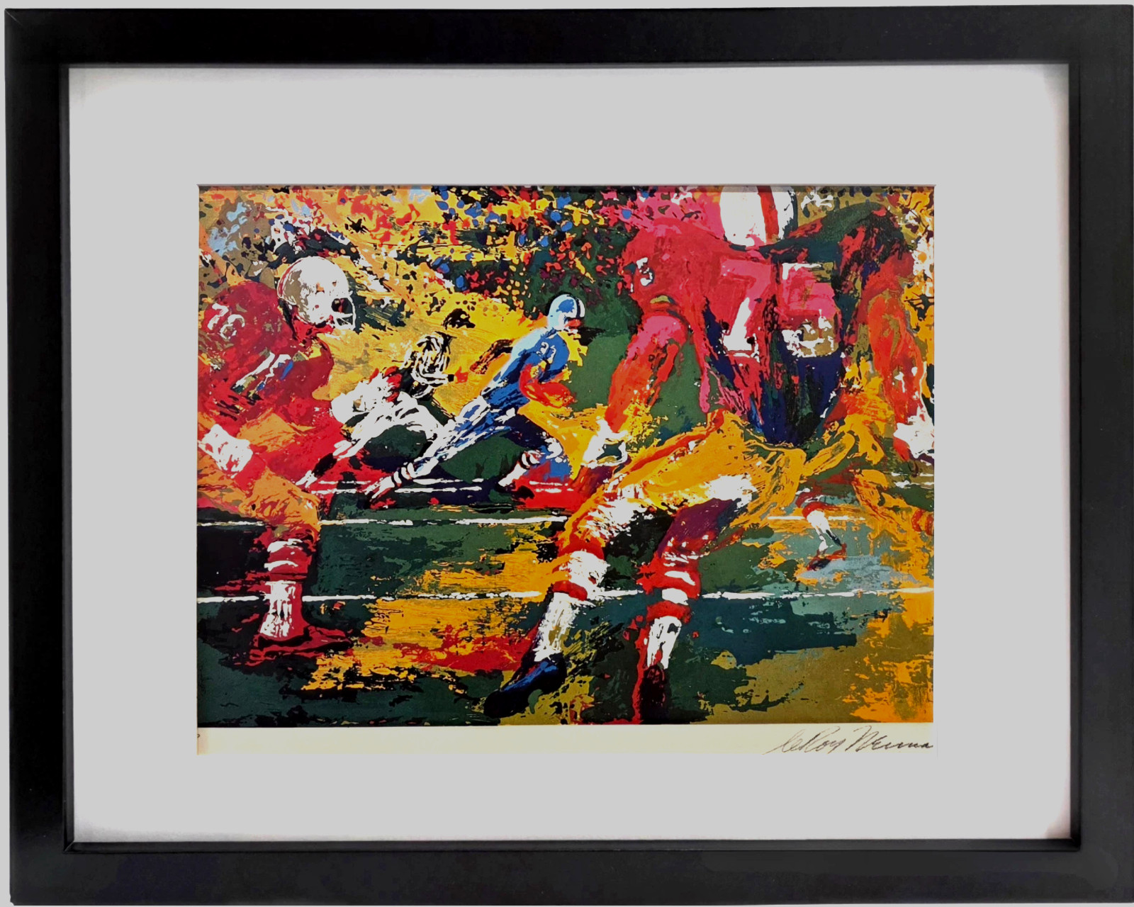 LEROY NEIMAN Scramble Newly Custom Framed Plate Signed Vintage Football Print