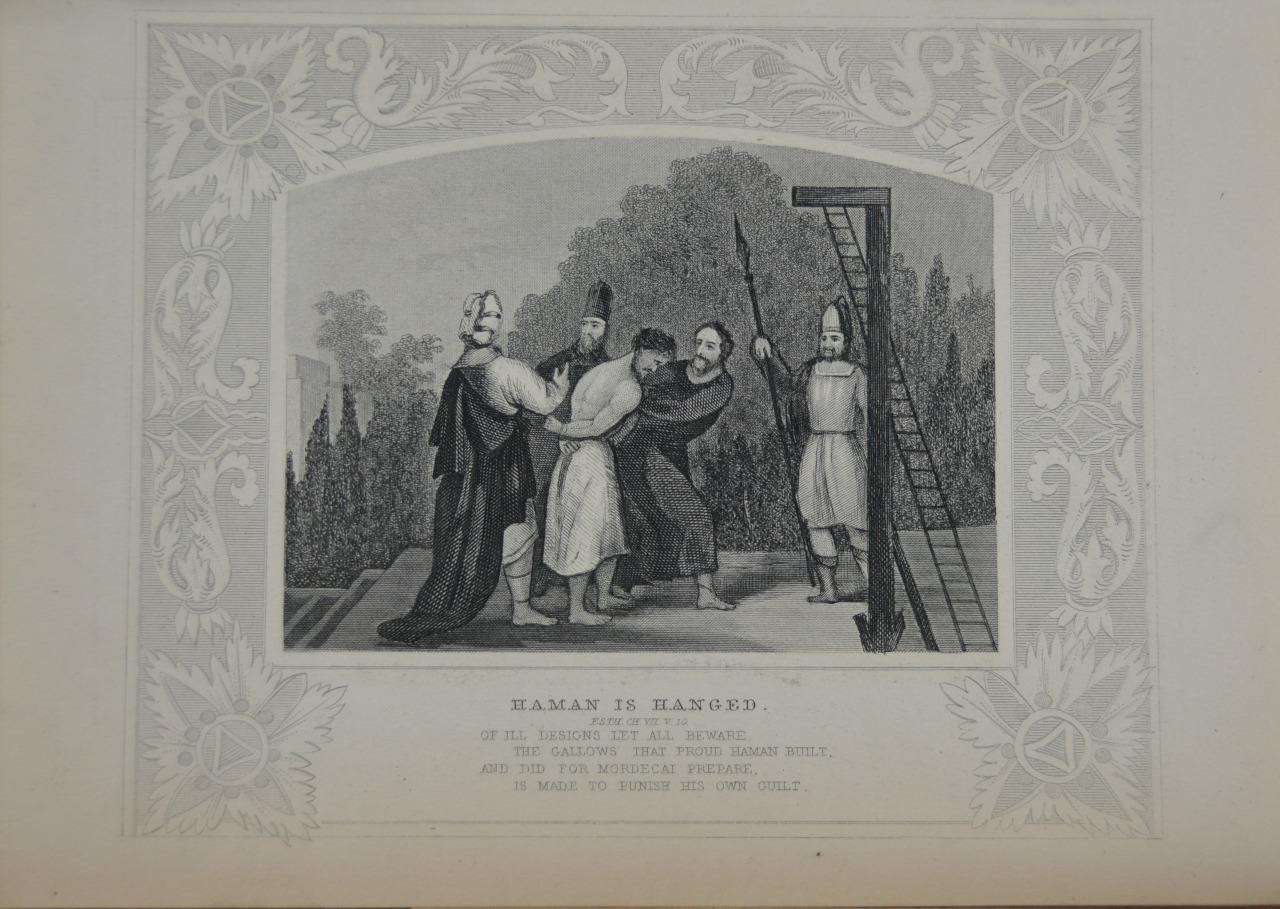 Antique Religious Art Haman is Hanged 1860 Old Testament Christian History