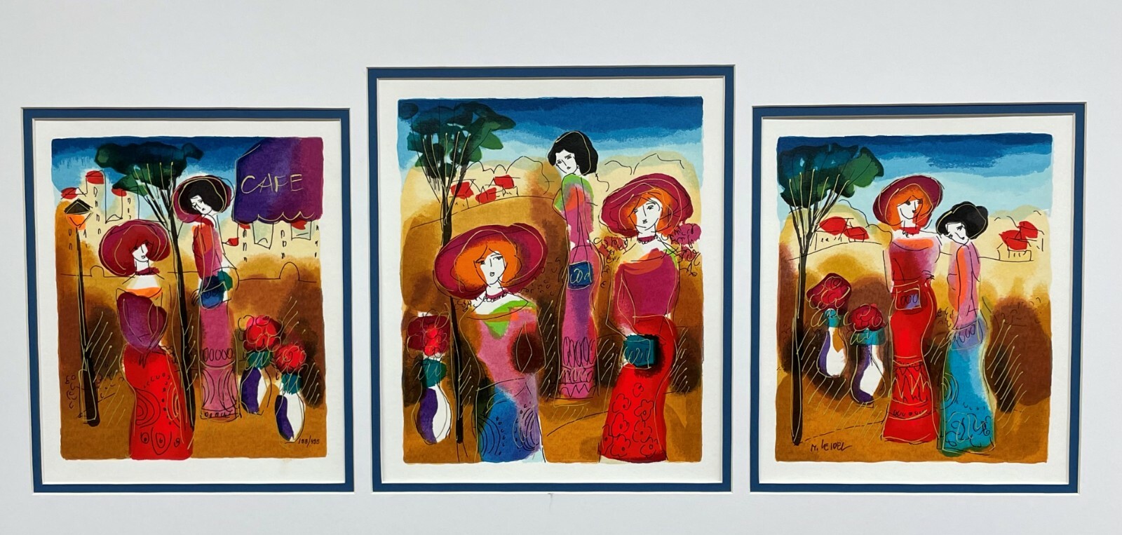 Moishe Leidner “High Society” Tryptic Signed Limited Edition Framed Art
