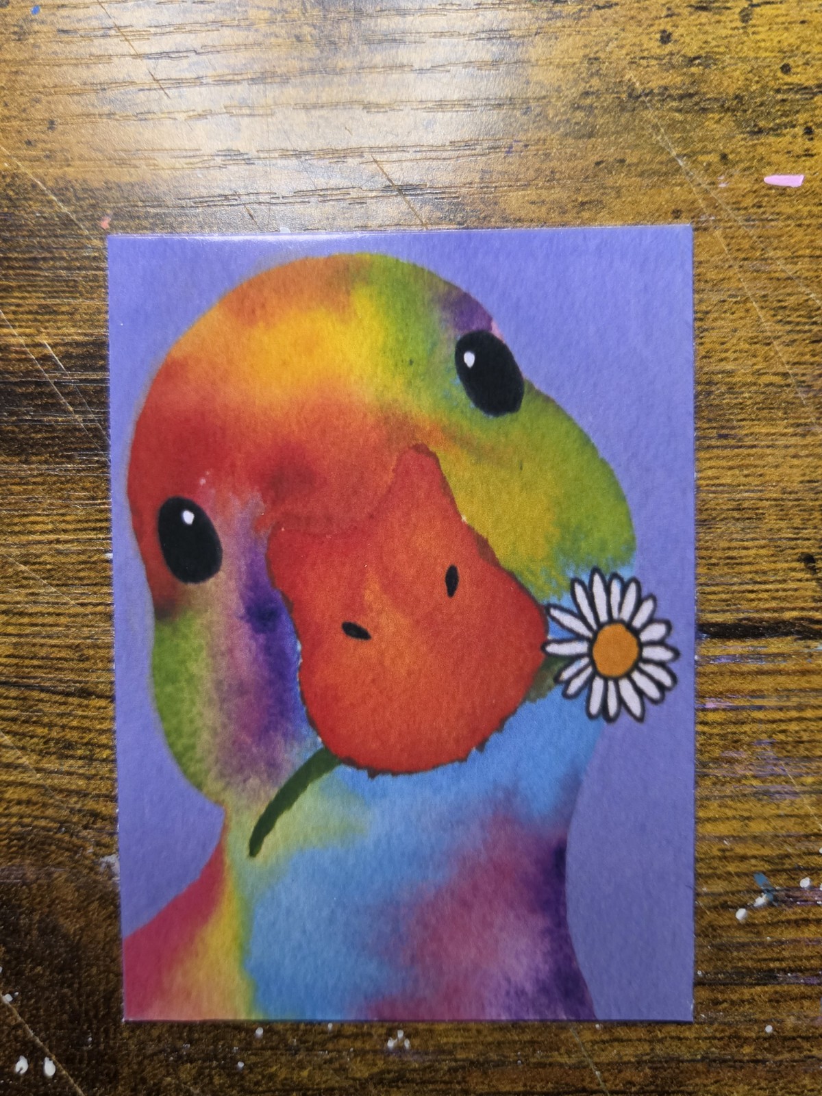 ACEO *Art Print Original Rainbow Duck Watercolor Painting *Art Print. 2.5×3.5