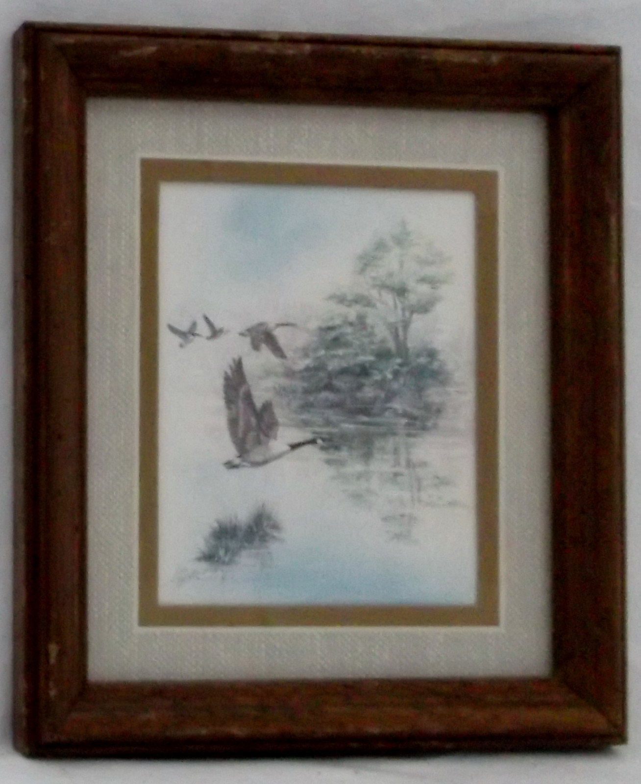 Vintage Canadian Geese in Flight-Signed Anni Meller-7 1/8 X 8 1/8″ Matted/Framed