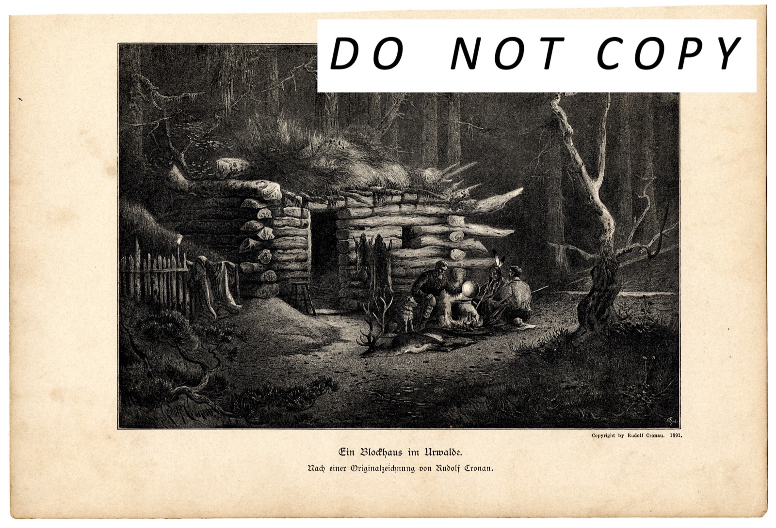 Vintage 1892 Litho Print of a Log Cabin in the Woods by Rudolf Cronau