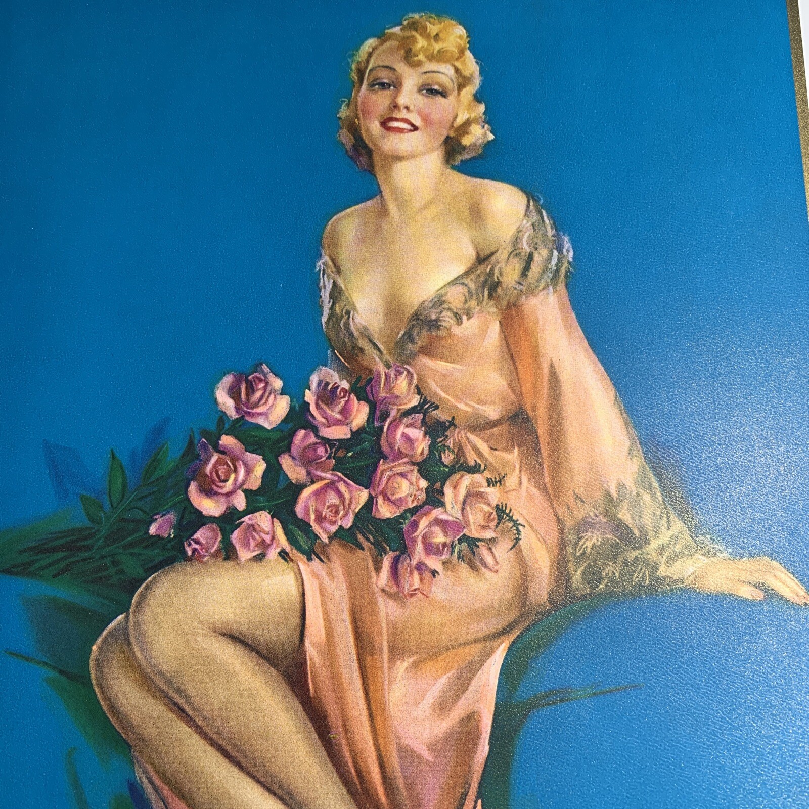 Original 1946 Print Pin Up Erbit Girl Art W Roses Thanks A Million