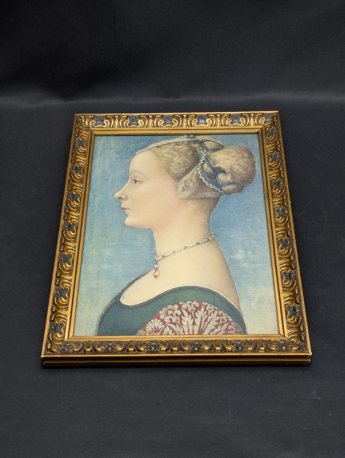 Antique Piero del Pollaiuolo Portrait Young Woman Print Gilt Frame Italian