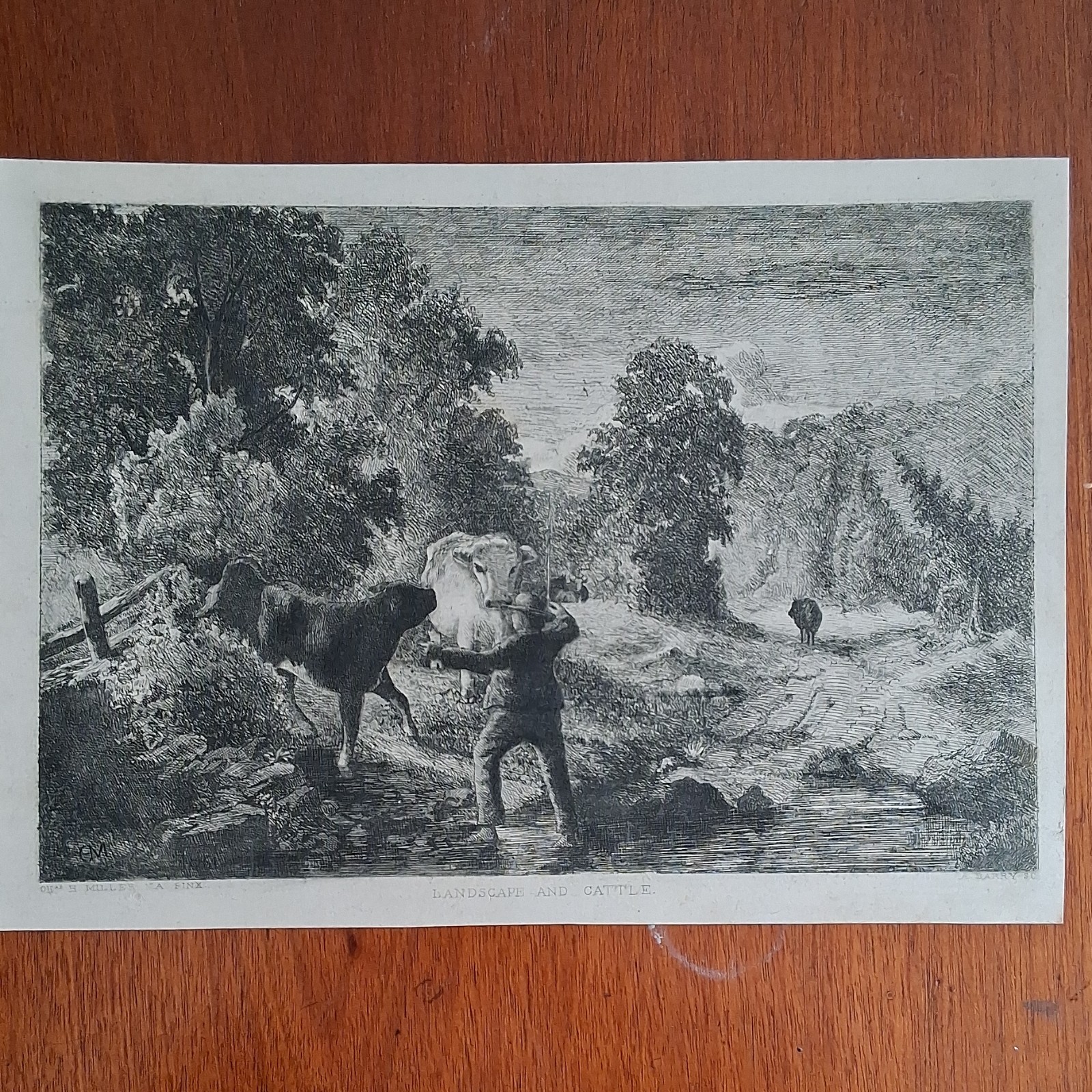 Chas. H Miller & A. Barry Print “Landscape and Cattle” Nature Animals Unframed