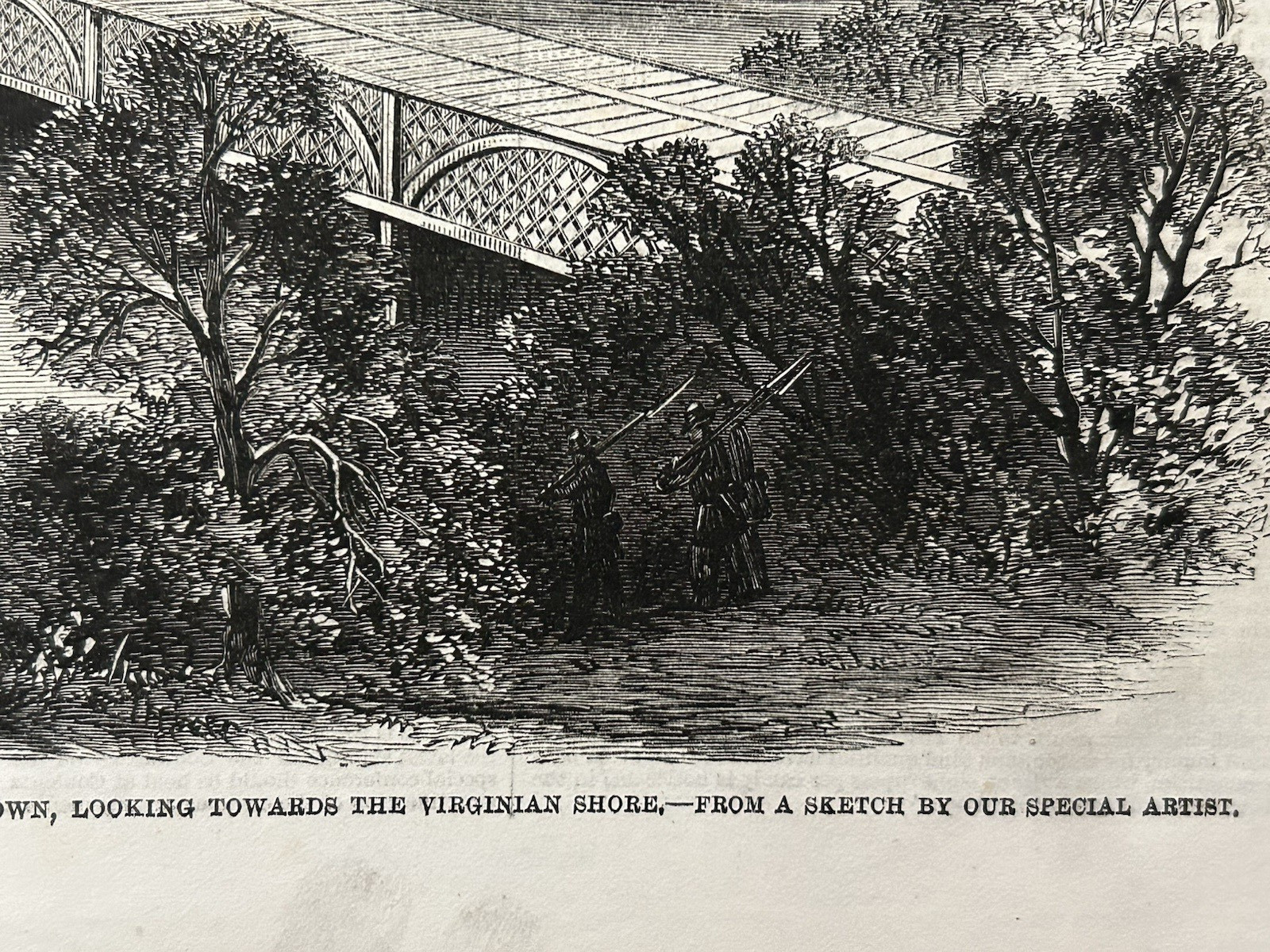 Antique Print Civil War Chain Bridge Washington 1861 Illustrated London News