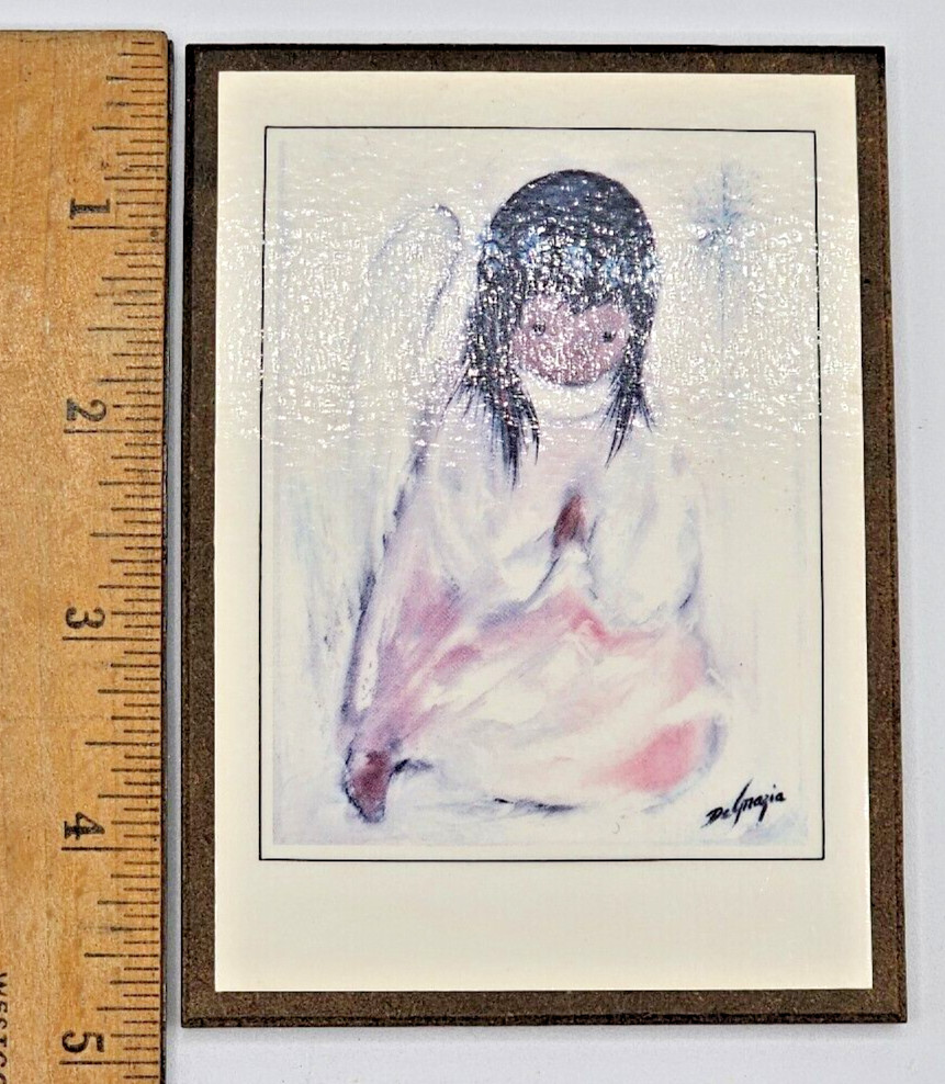 DeGrazia Miniature Laminated Print on Wood Little Girl Angel Praying 5″ x 3.5″