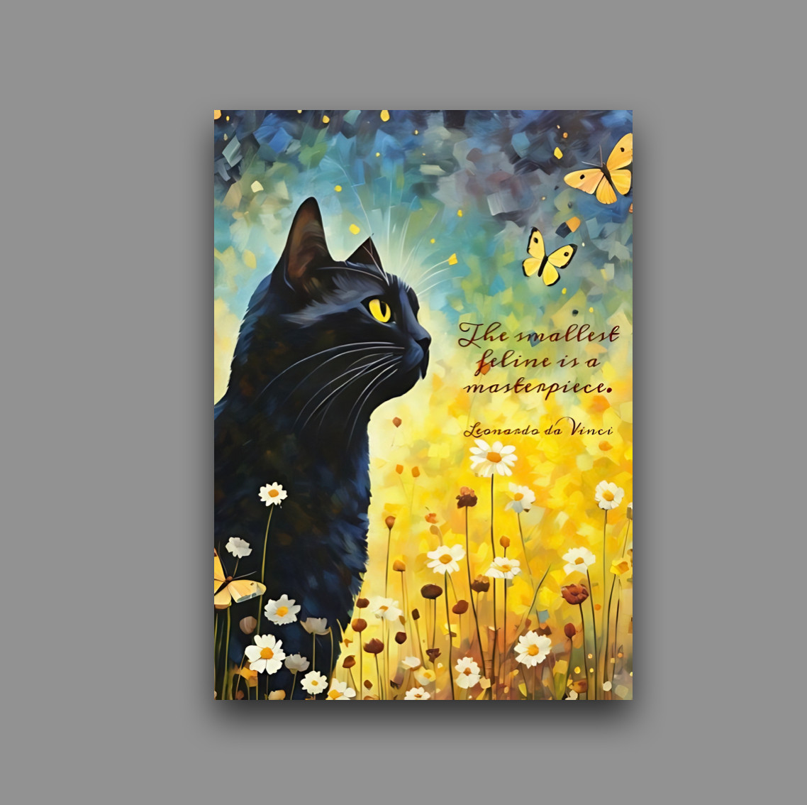 ACEO Black Cat ATC 2.5×3.5 Mini Art Print Artist Trading Card Daisy Flower Field