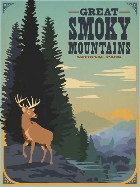 Great Smoky Mtns II, giclee, open edition, Vintage Sign-recreated, 24×18