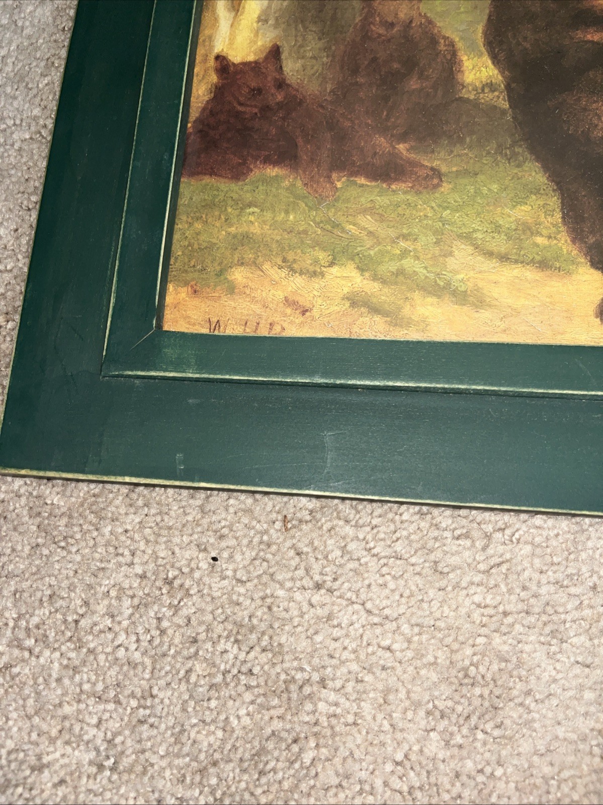 William Holbrook Beard “Dancing Bears“ Painting Green Frame Signed Whimsical