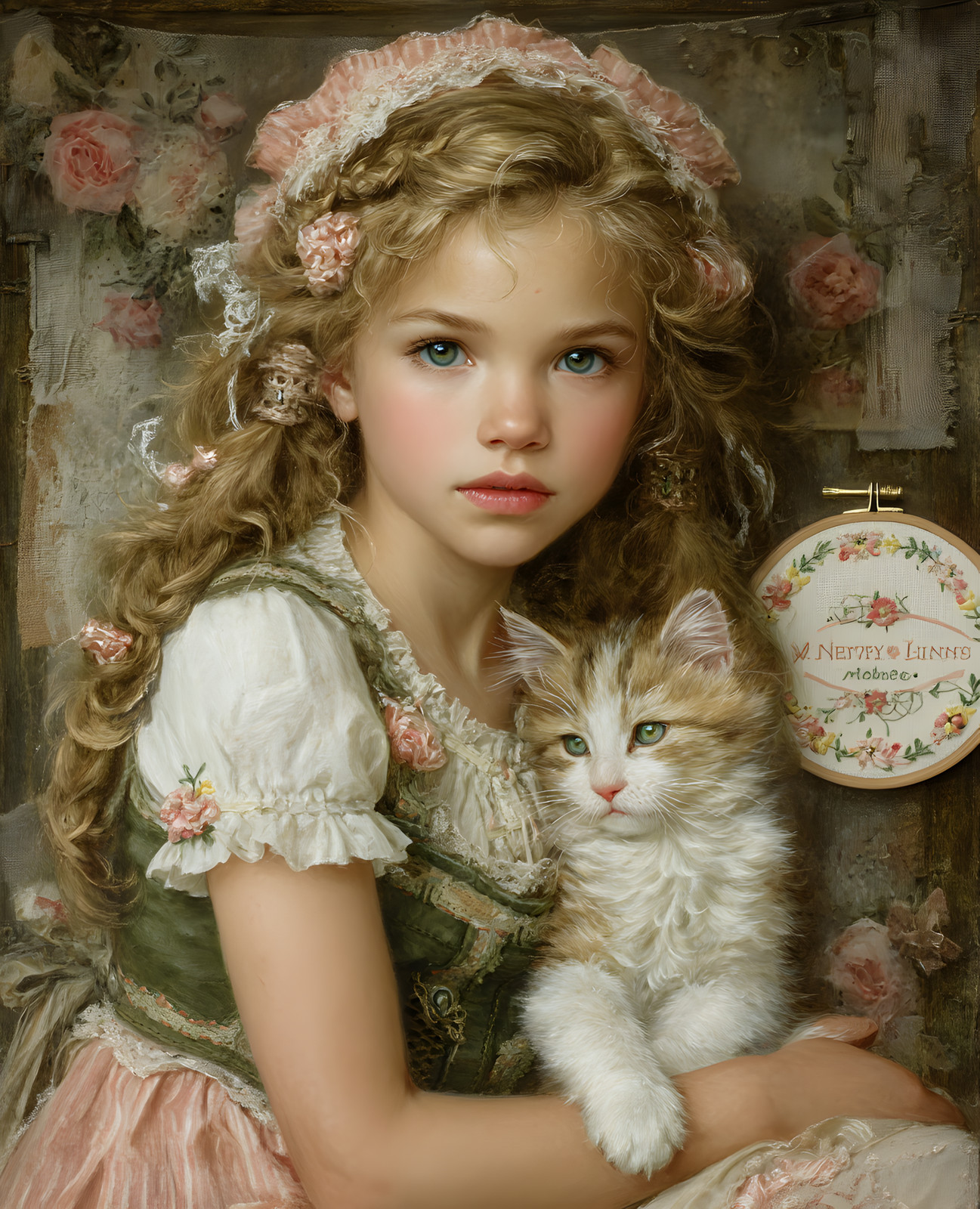 8×10 Little Girl Holding a Cat in Her Arms Art Print – 551697749