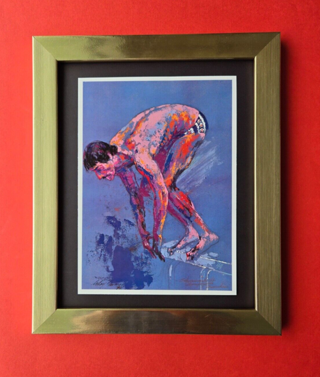 LeRoy Neiman MARK SPITZ OLYMPICS Signed Pop Art Mounted & Framed New 10X8 W