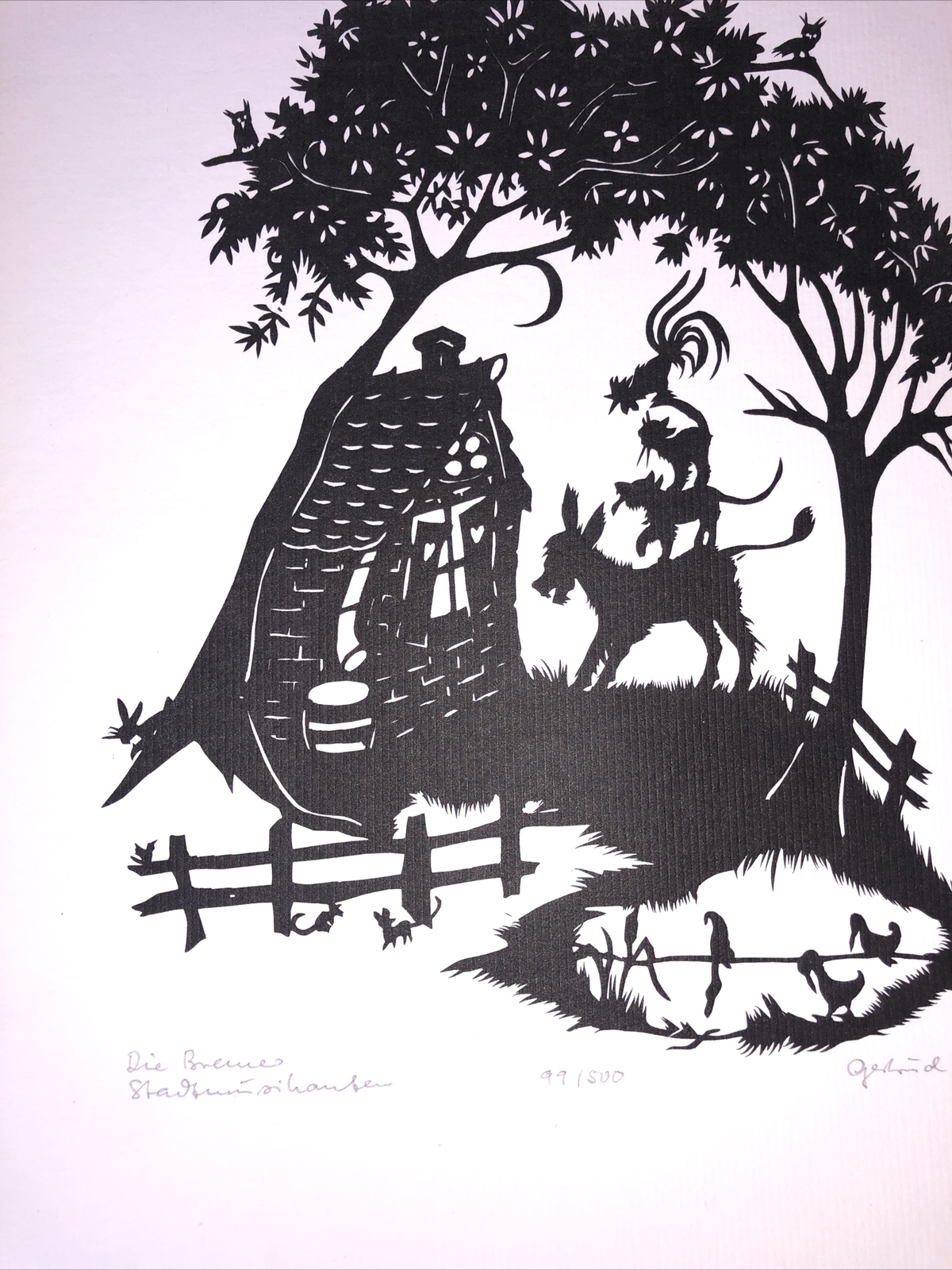 Gertrud Richter Scissors Cut Art limited Ed Print Numbered Bremen Musicians ~