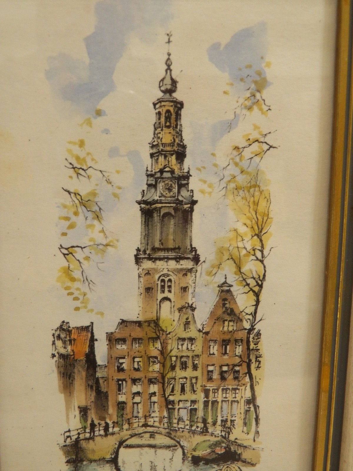 VTG FRAMED AMSTERDAM PRINTS ZUIDERKERK WESTERKERK CHURCH SIGNED LOT OF 2 SMALL