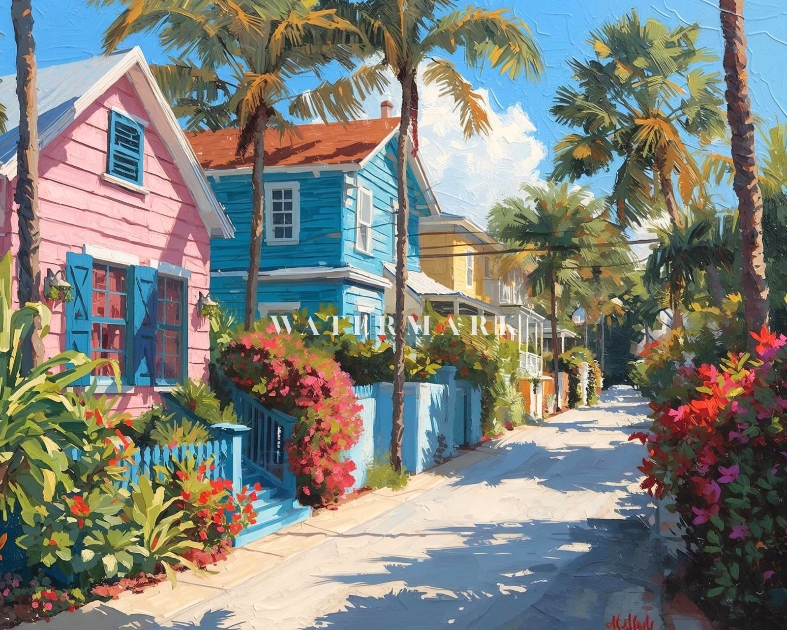 Key West Oil Painting Print Tropical Street Wall Art Coastal Florida Decor