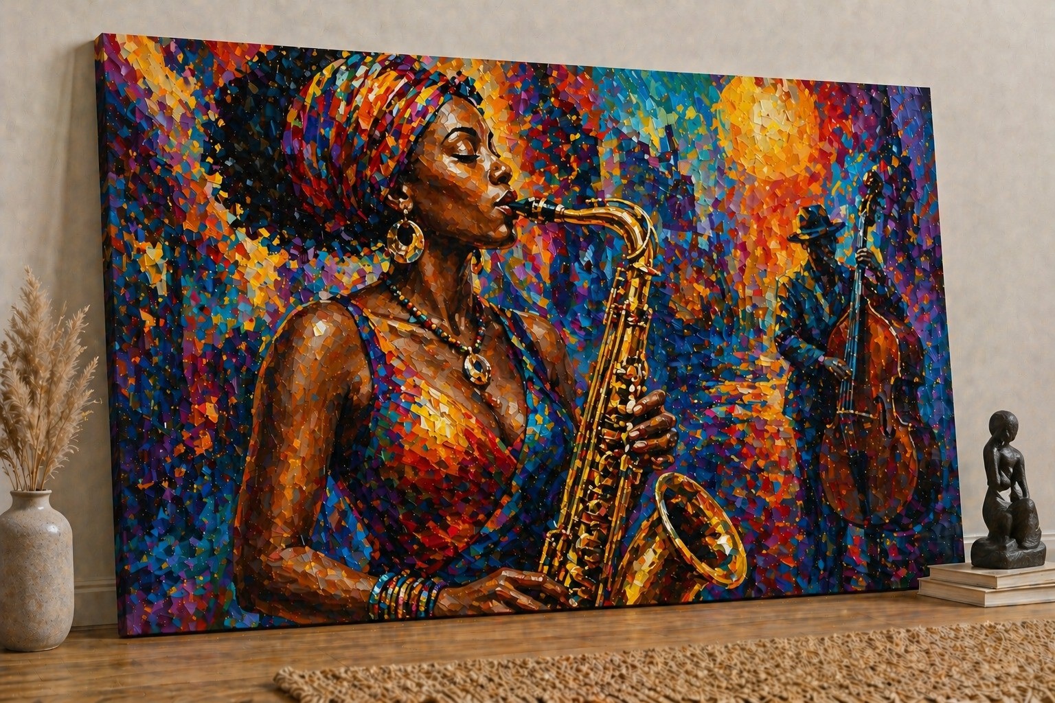 ICE ARMOR Large Canvas 24×36″ Colorful Jazz Woman Canvas Wall Art Abstract