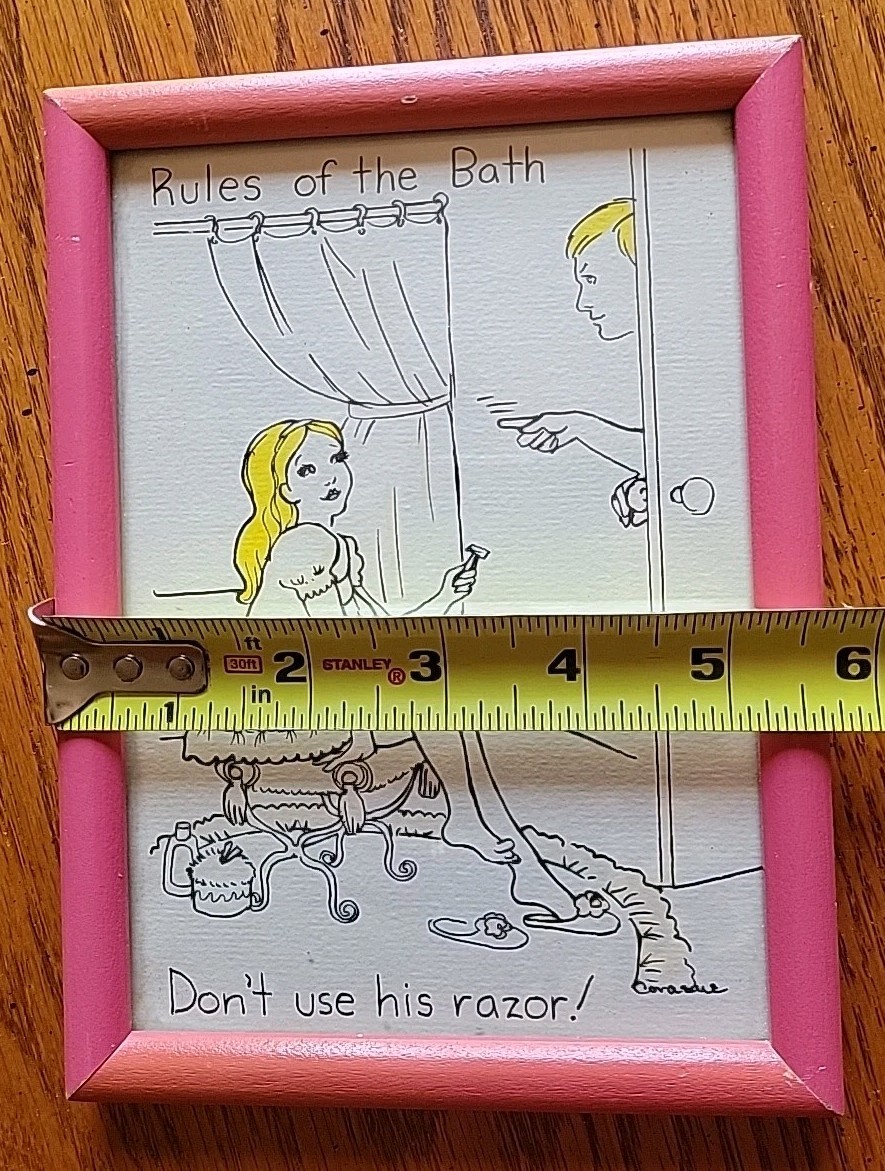 Rules Of The Bath Humor Comic Sketch Framed Print Don’t Use His Razor retro vtg