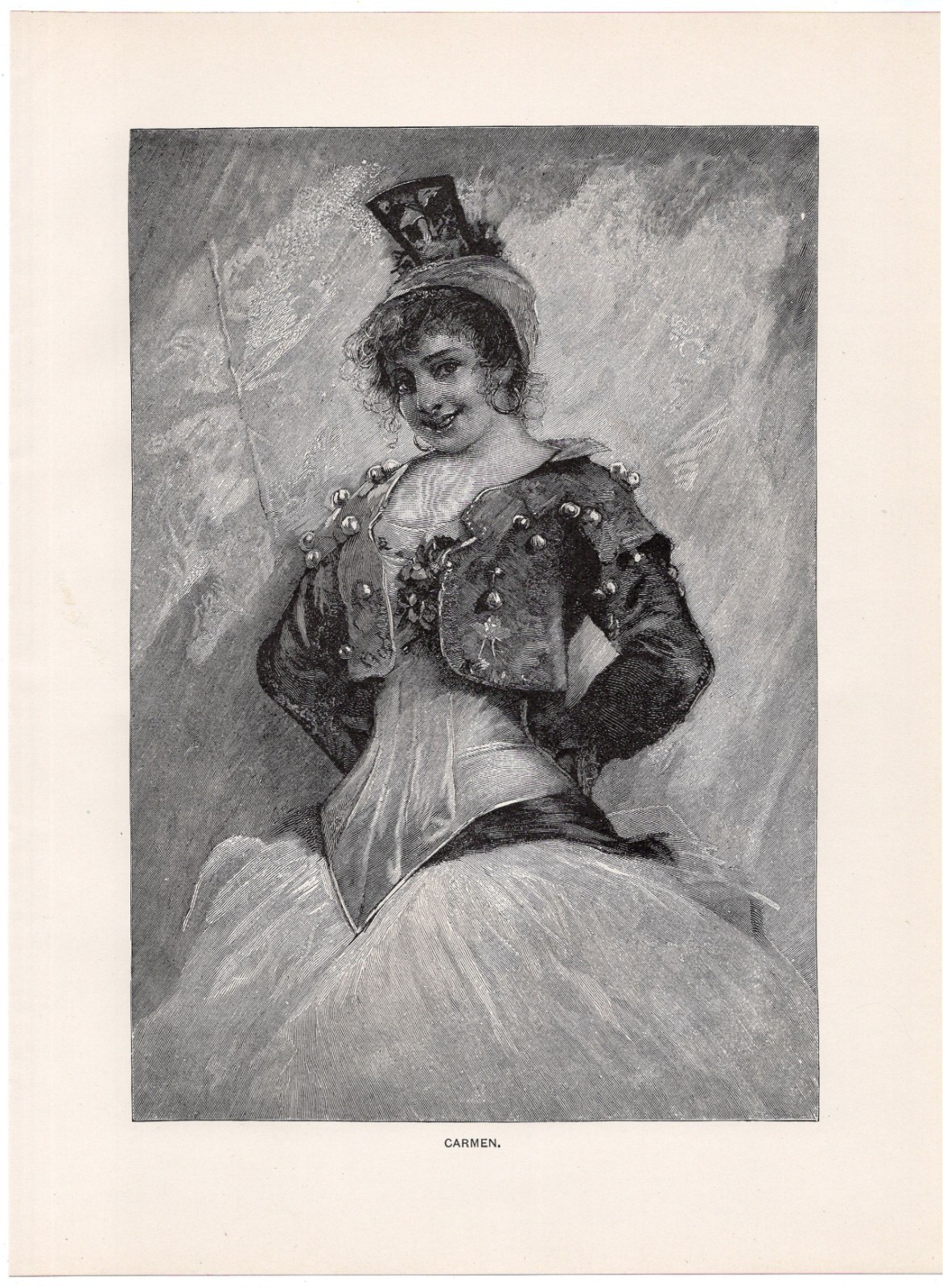 Carmen -Circus Girl Spanish Opera Heroine Portrait 1892 Antique Print