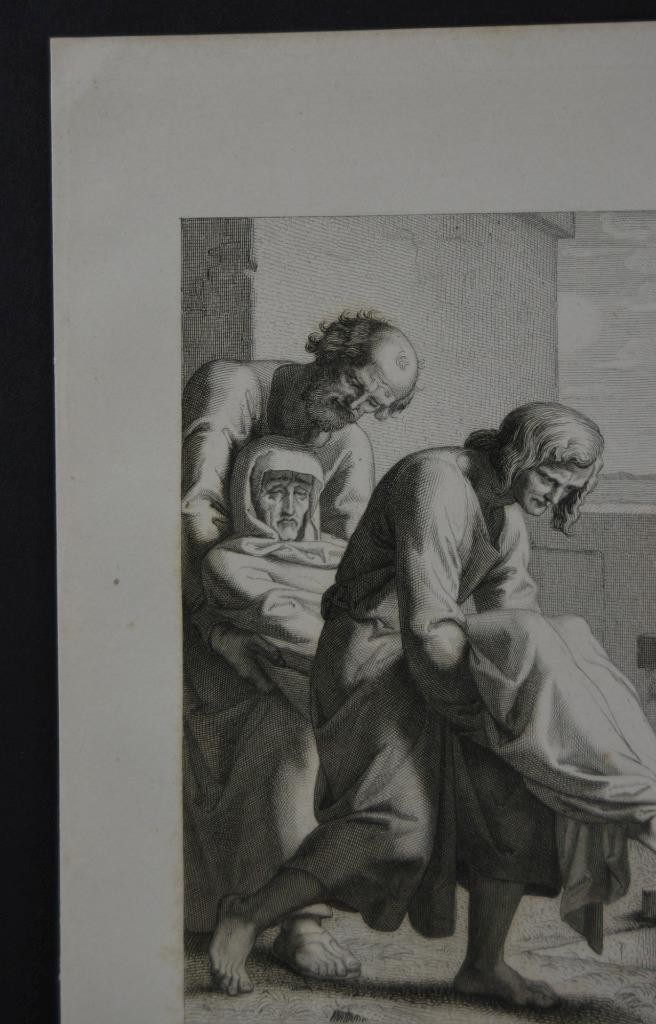 Antique Religious Art Corporal Mercy Bury the Dead 1869 Original Manz